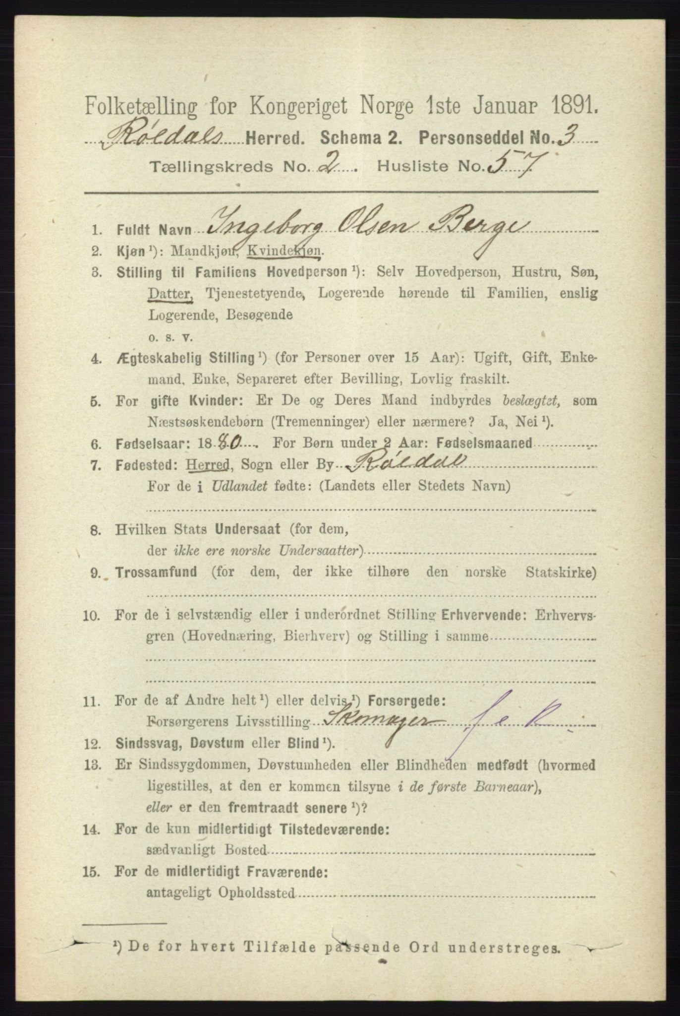 RA, 1891 census for 1229 Røldal, 1891, p. 846