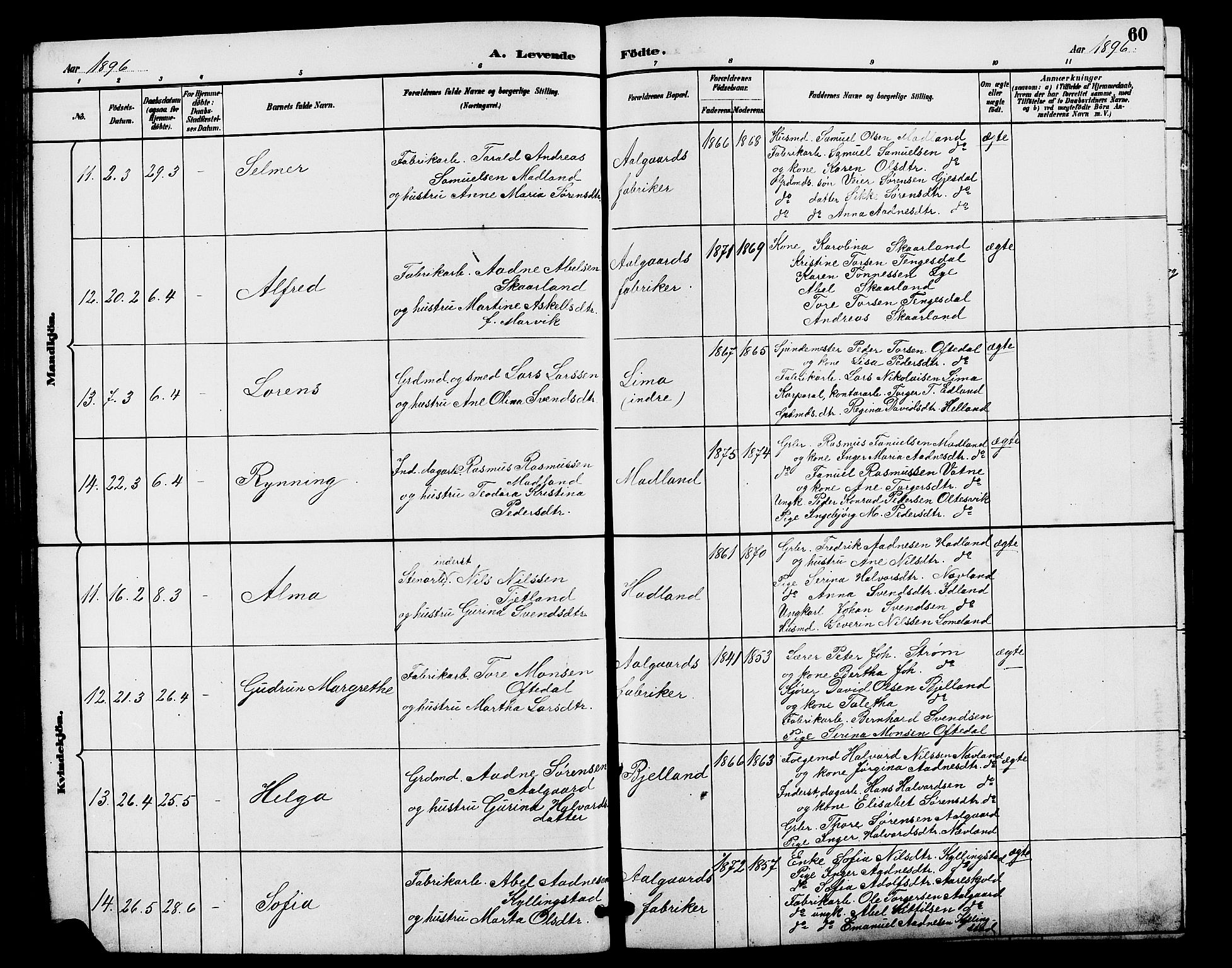 Lye sokneprestkontor, AV/SAST-A-101794/001/30BB/L0008: Parish register (copy) no. B 7, 1887-1901, p. 60