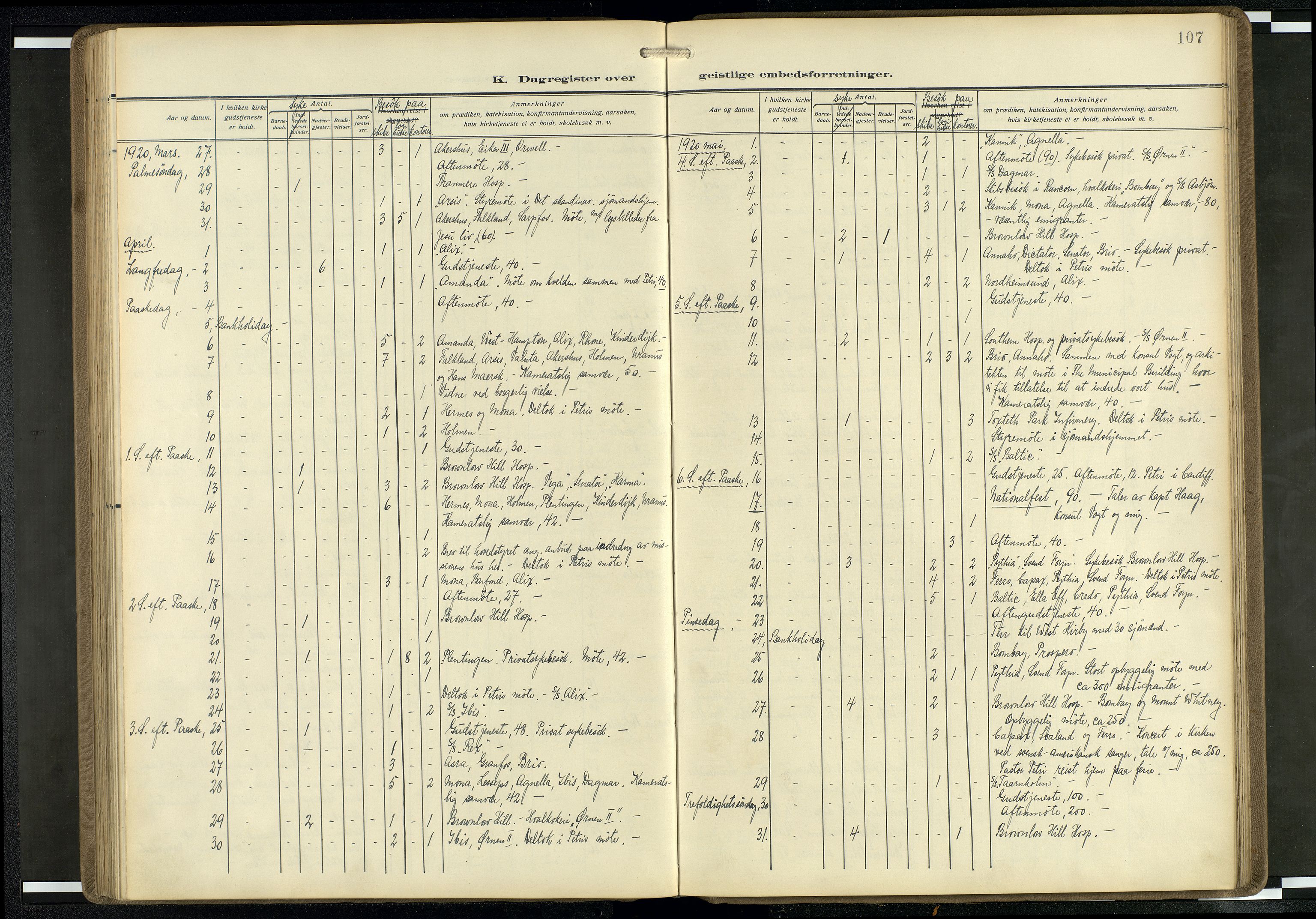 Den norske sjømannsmisjon i utlandet/Mersey-havnene (Liverpool), AV/SAB-SAB/PA-0104/H/Ha/L0001: Parish register (official) no. A 1, 1919-1954, p. 106b-107a