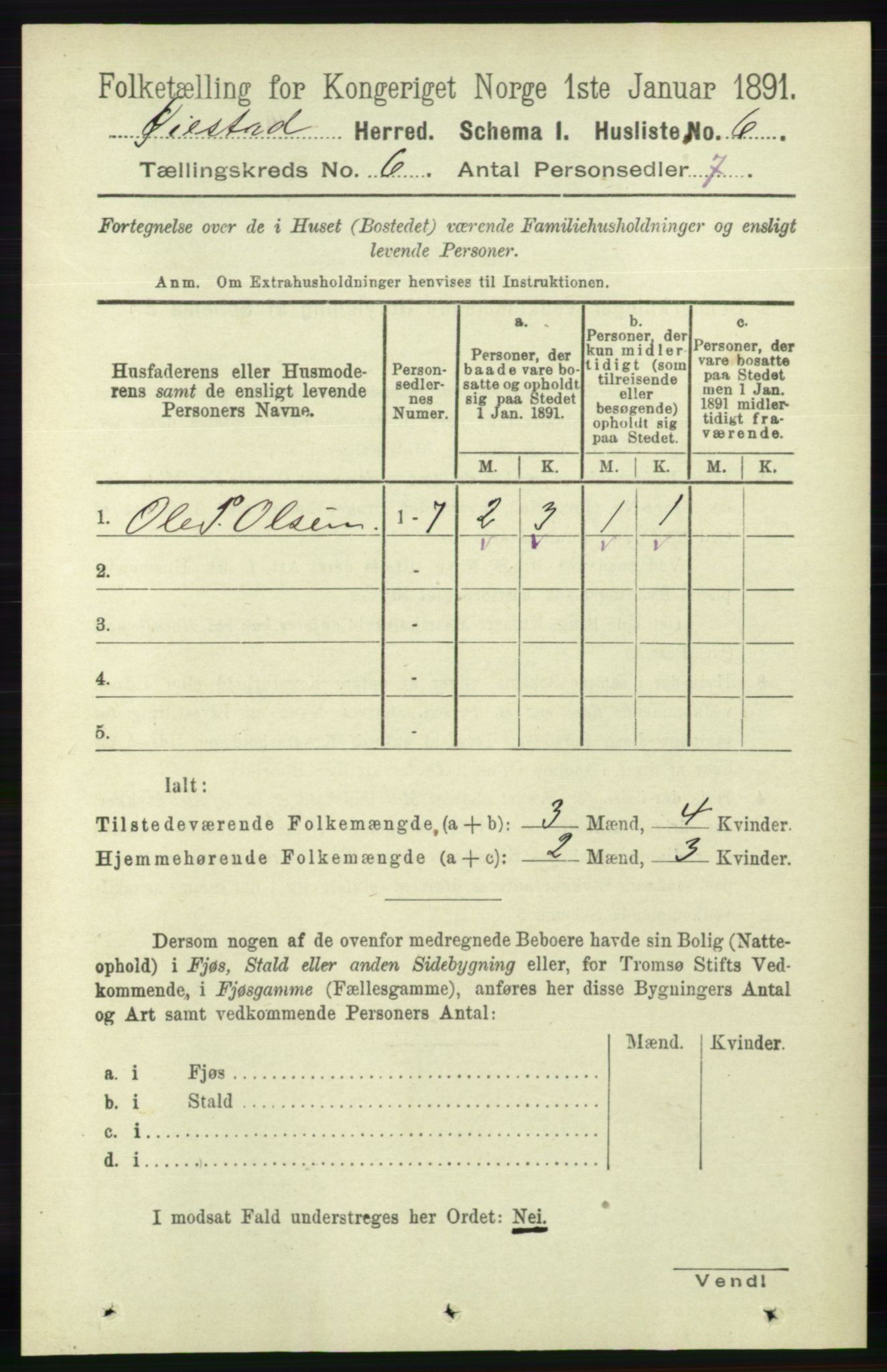 RA, 1891 census for 0920 Øyestad, 1891, p. 2058