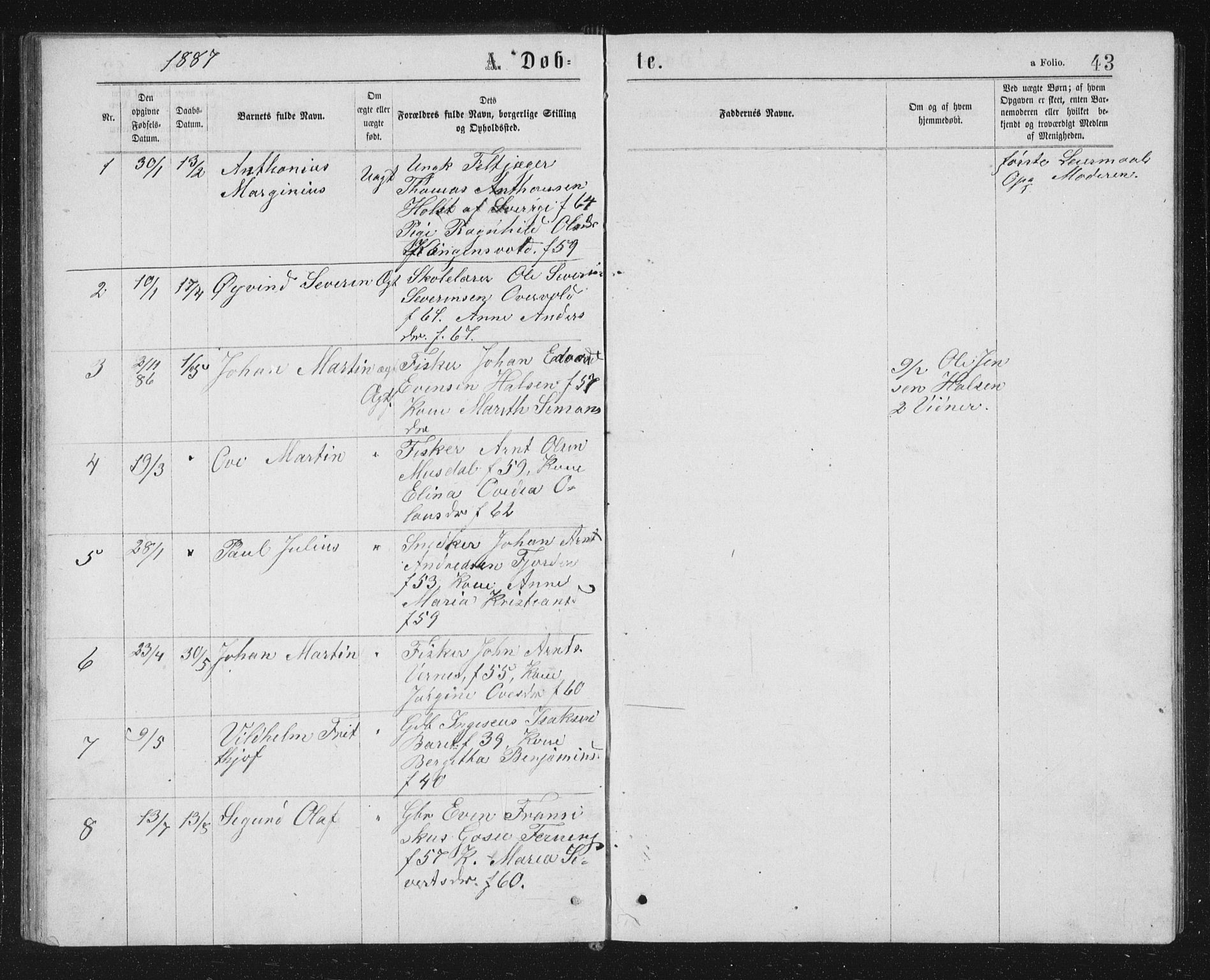 Ministerialprotokoller, klokkerbøker og fødselsregistre - Sør-Trøndelag, SAT/A-1456/662/L0756: Parish register (copy) no. 662C01, 1869-1891, p. 43