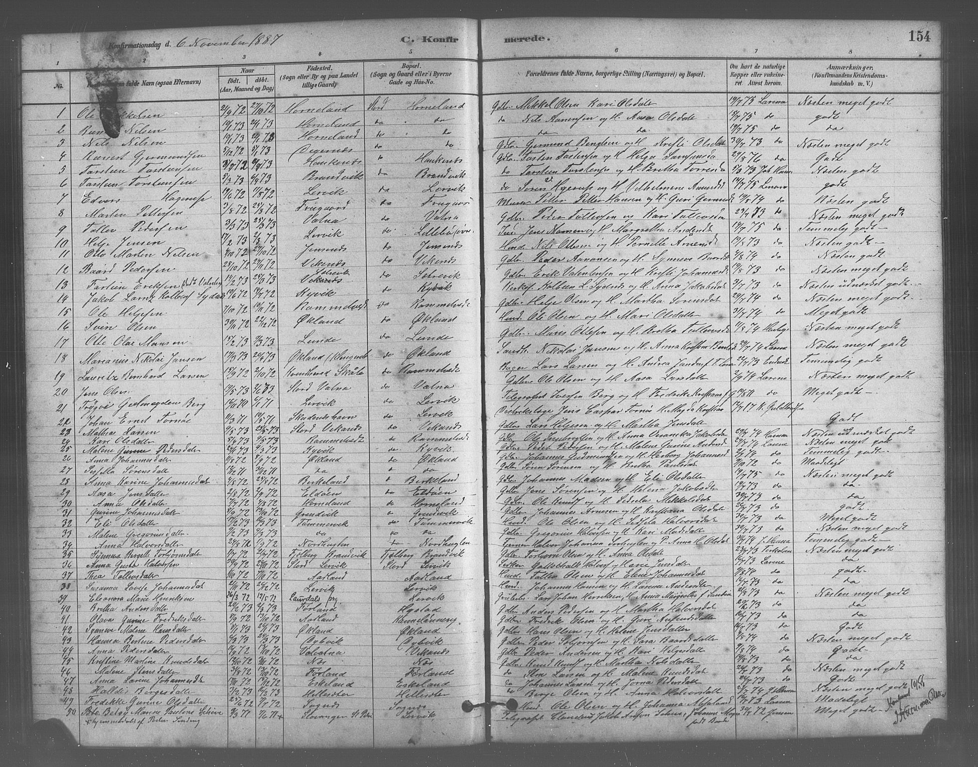 Stord sokneprestembete, SAB/A-78201/H/Hab: Parish register (copy) no. A 2, 1879-1909, p. 154