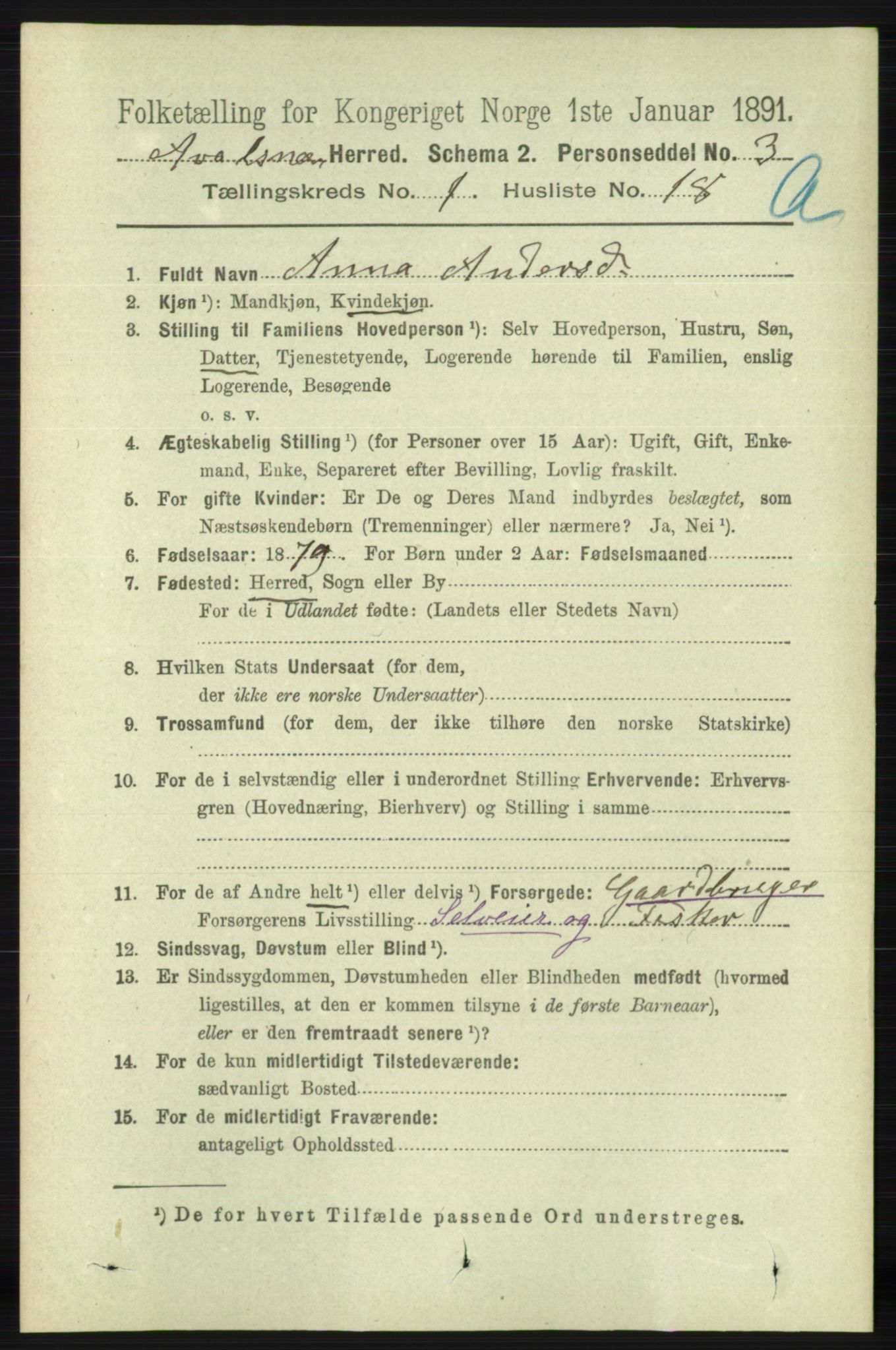 RA, 1891 census for 1147 Avaldsnes, 1891, p. 261