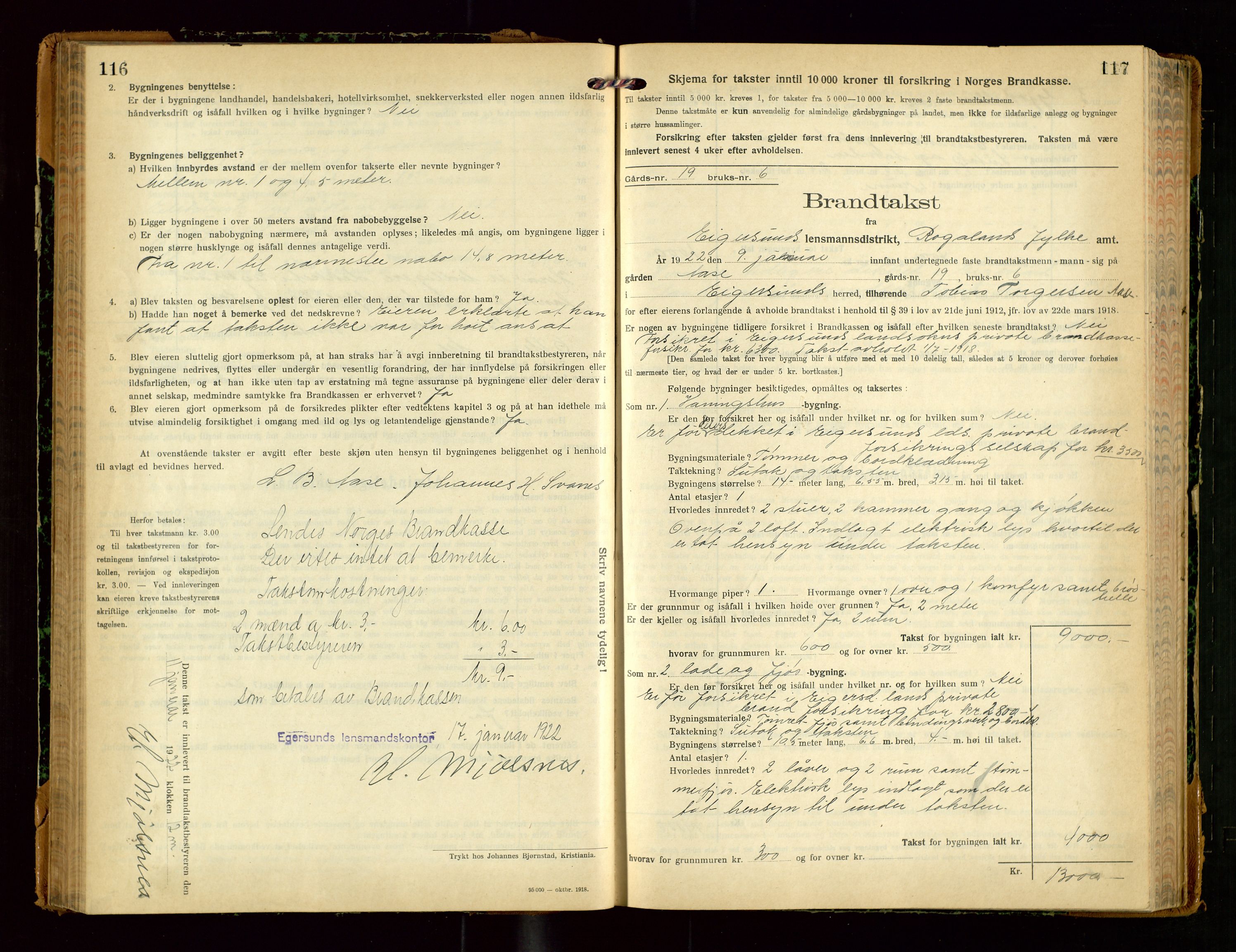 Eigersund lensmannskontor, SAST/A-100171/Gob/L0004: "Branntakstprotokoll", 1921-1925, p. 116-117