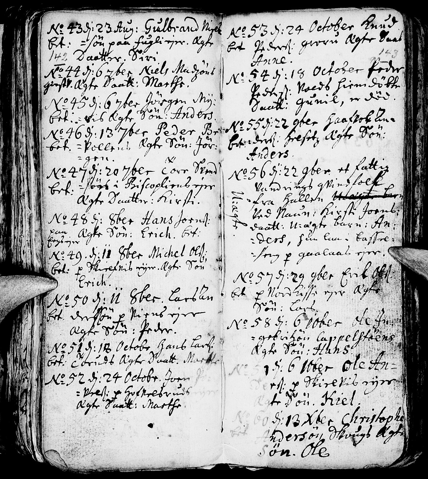 Nes prestekontor, Hedmark, AV/SAH-PREST-020/L/La/L0001: Parish register (copy) no. 1, 1663-1784, p. 142-143