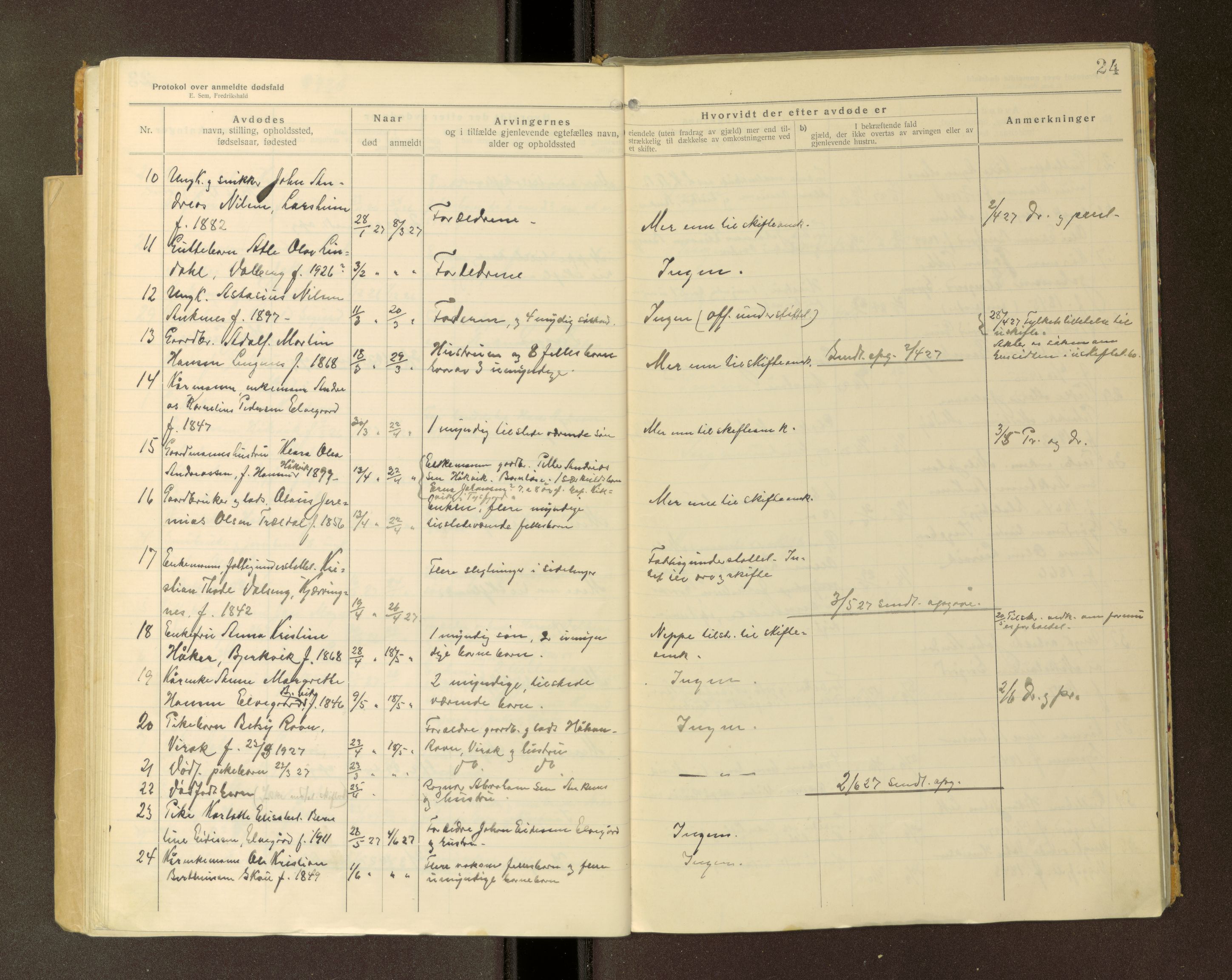 Ankenes lensmannskontor, AV/SAT-A-4498/G/Ga/Gaa/L0001: Dødsfallsprotokoller, 1920-1940, p. 24