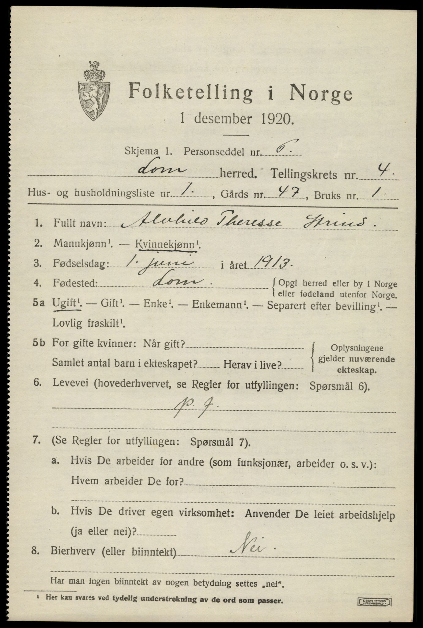 SAH, 1920 census for Lom, 1920, p. 2588