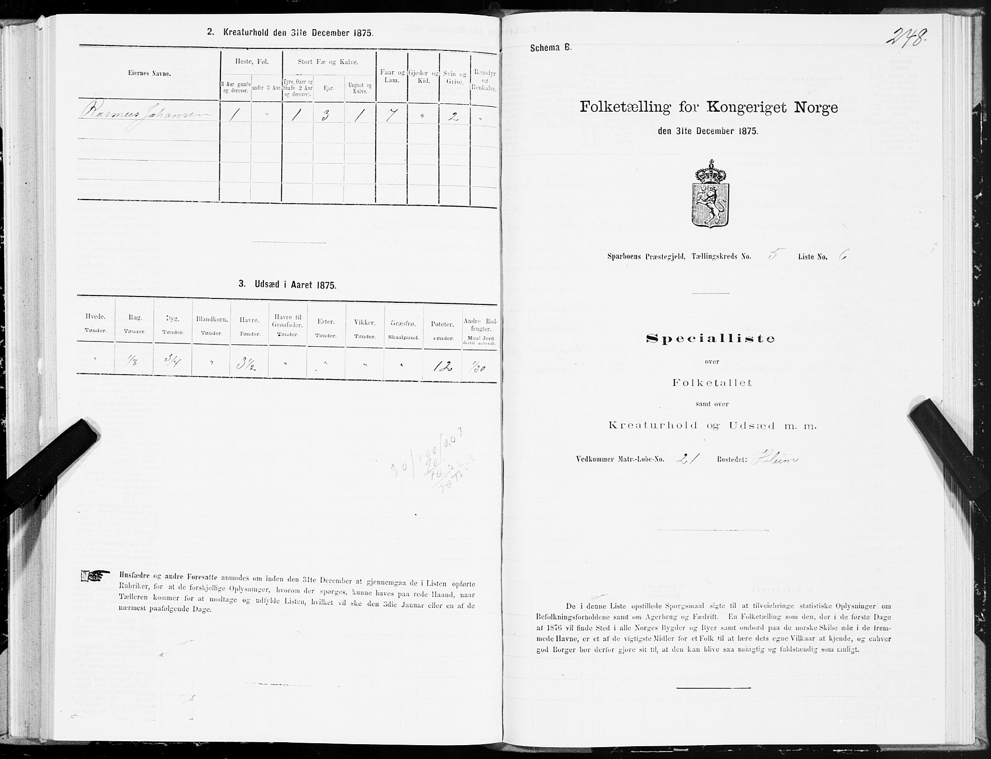 SAT, 1875 census for 1731P Sparbu, 1875, p. 2248