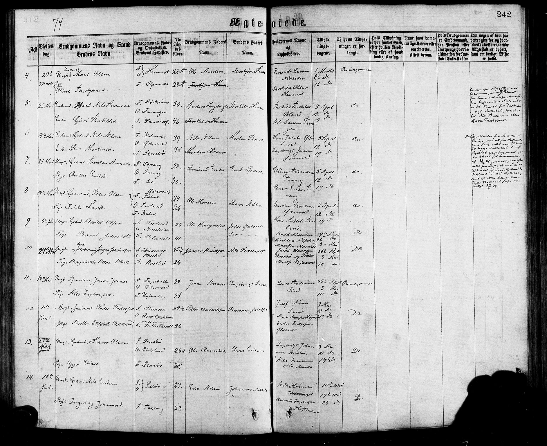 Sund sokneprestembete, SAB/A-99930: Parish register (official) no. A 15, 1867-1881, p. 242