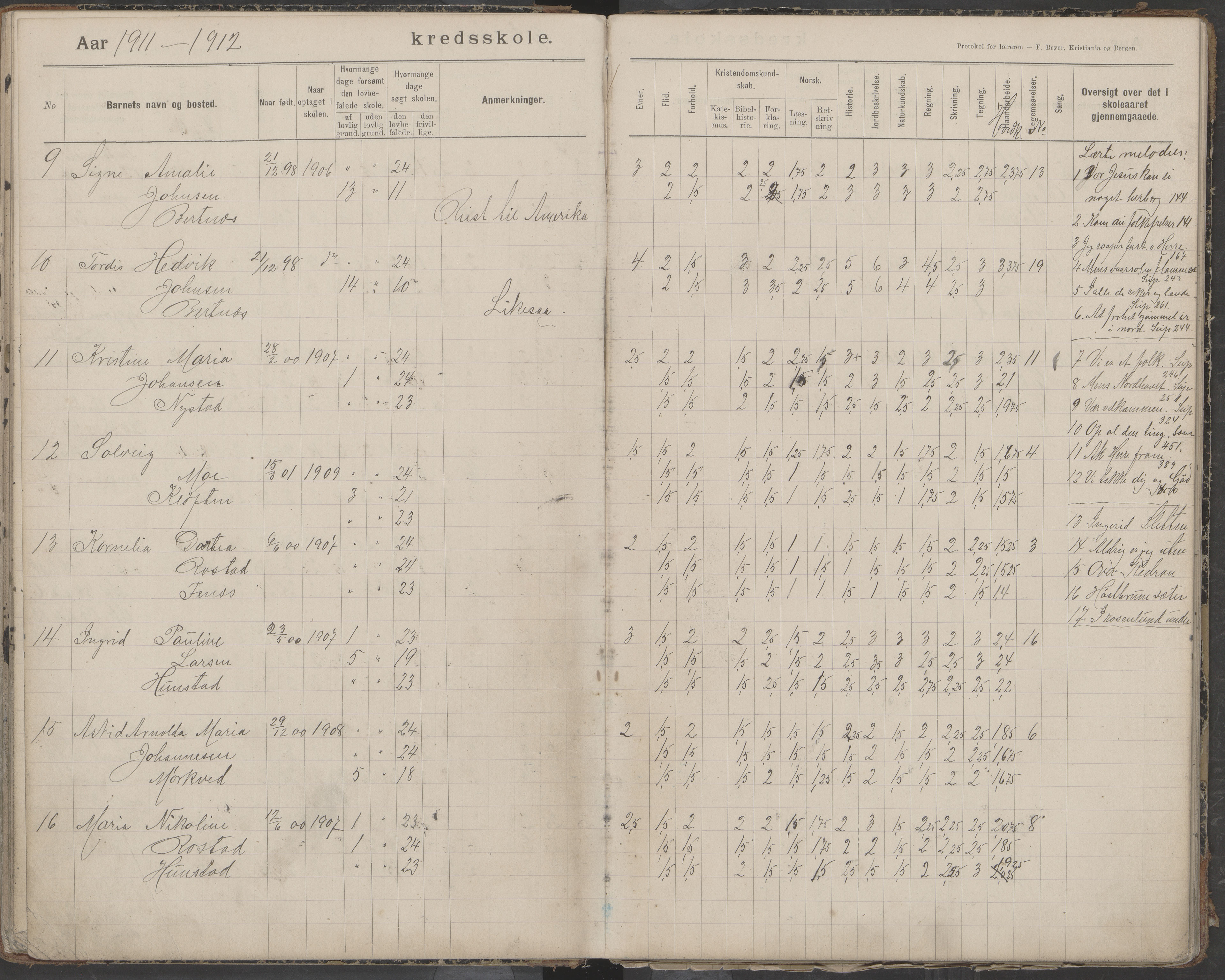 Bodin kommune. Støver skolekrets, AIN/K-18431.510.07/F/Fa/L0006: Protokoll lærere i Støver skolekrets, 1908-1918