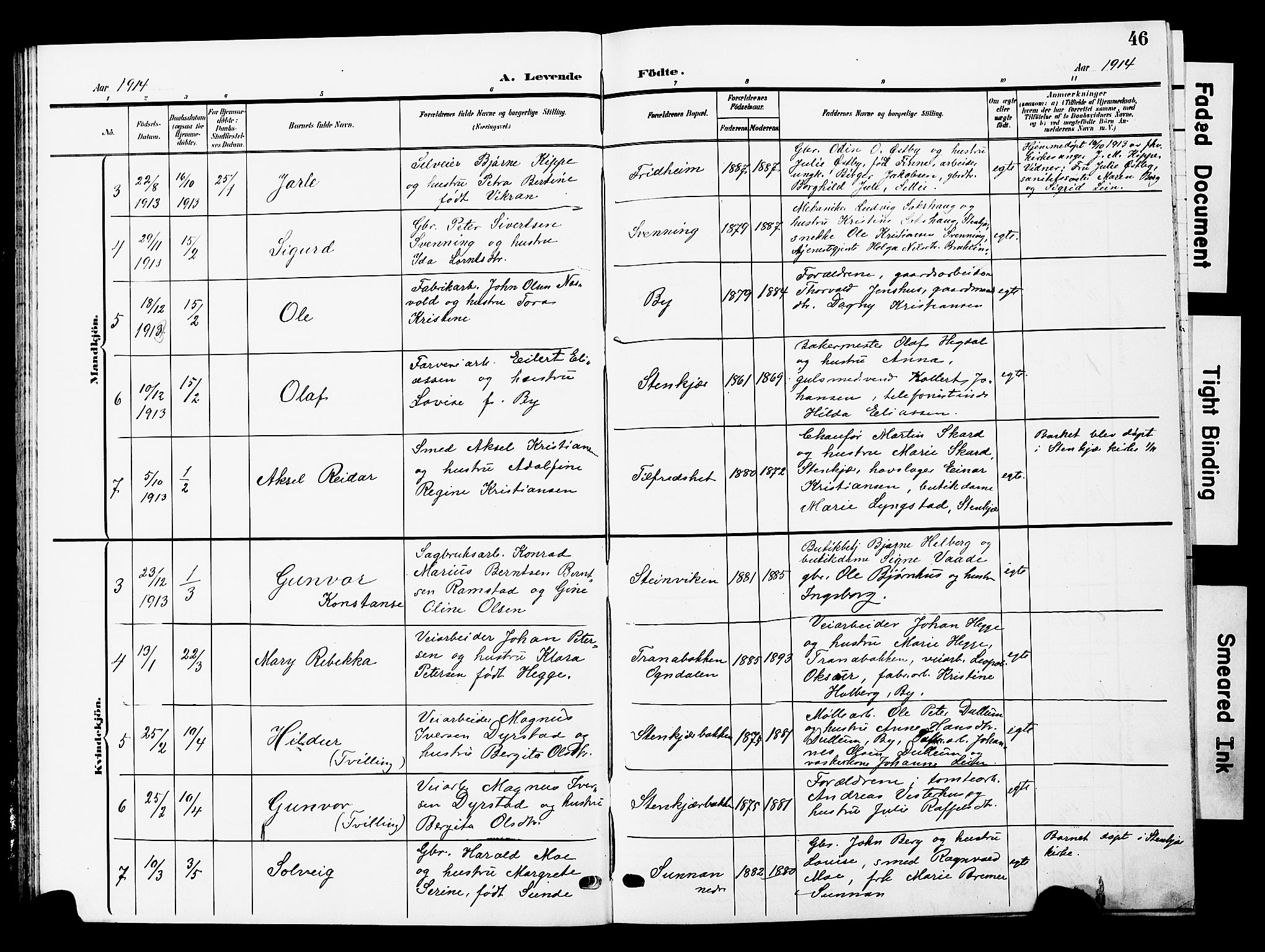 Ministerialprotokoller, klokkerbøker og fødselsregistre - Nord-Trøndelag, SAT/A-1458/740/L0381: Parish register (copy) no. 740C02, 1903-1914, p. 46