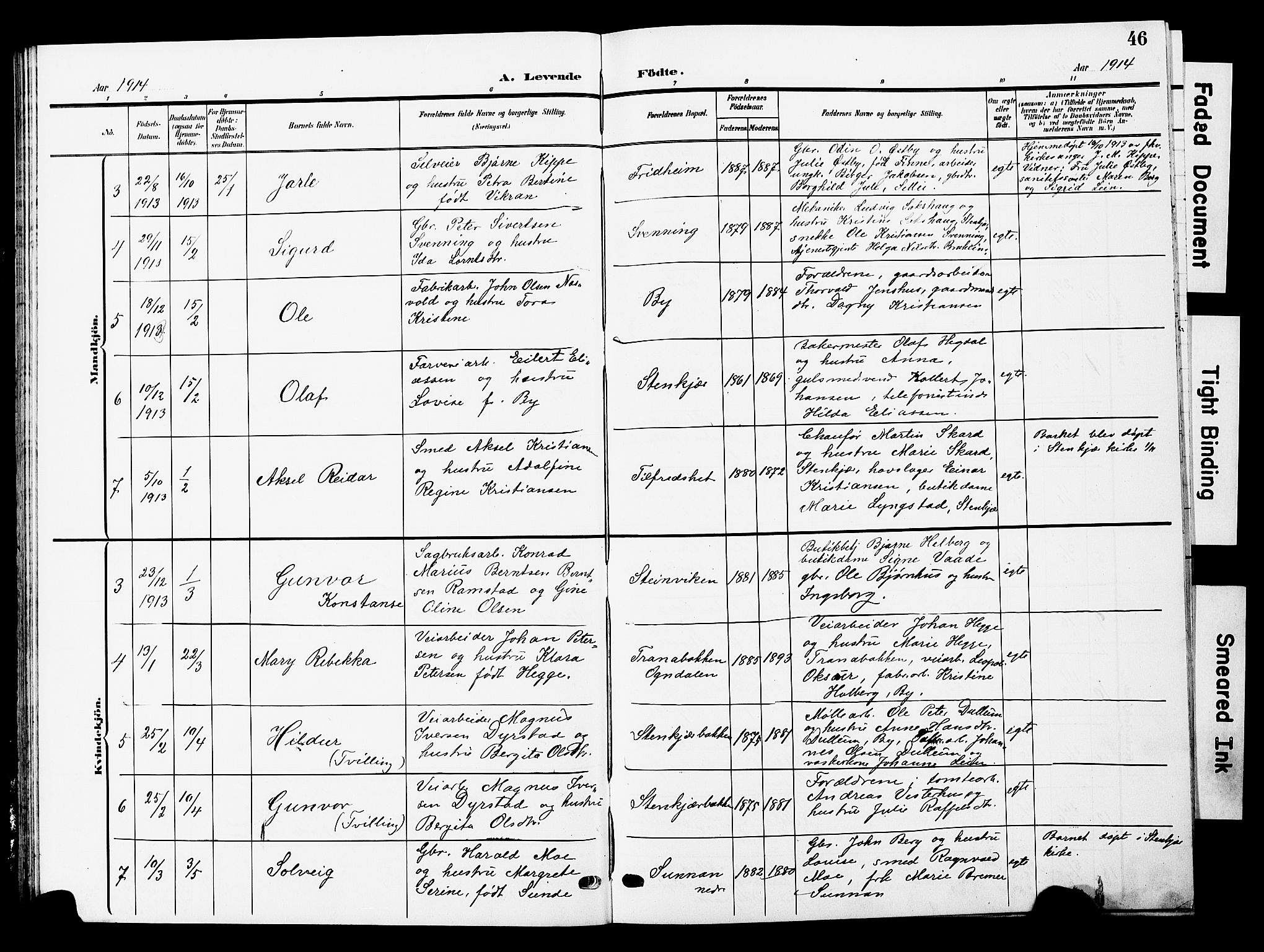 Ministerialprotokoller, klokkerbøker og fødselsregistre - Nord-Trøndelag, AV/SAT-A-1458/740/L0381: Parish register (copy) no. 740C02, 1903-1914, p. 46