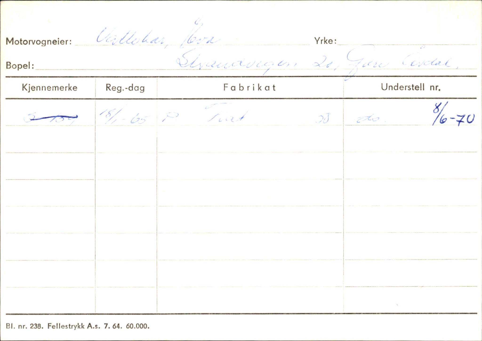 Statens vegvesen, Sogn og Fjordane vegkontor, SAB/A-5301/4/F/L0146: Registerkort Årdal R-Å samt diverse kort, 1945-1975, p. 1089