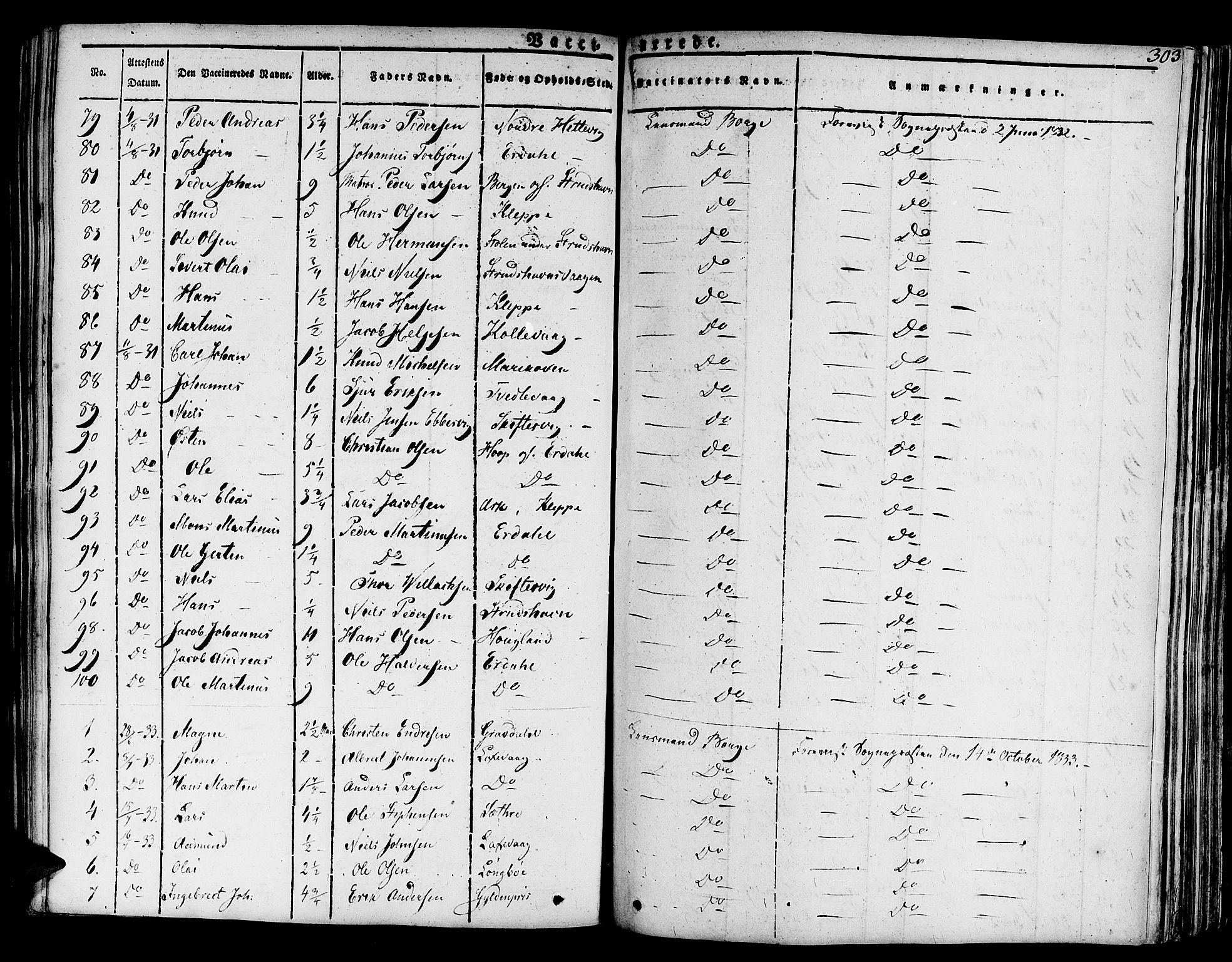 Askøy Sokneprestembete, SAB/A-74101/H/Ha/Haa/Haaa/L0004: Parish register (official) no. A 4, 1825-1845, p. 303