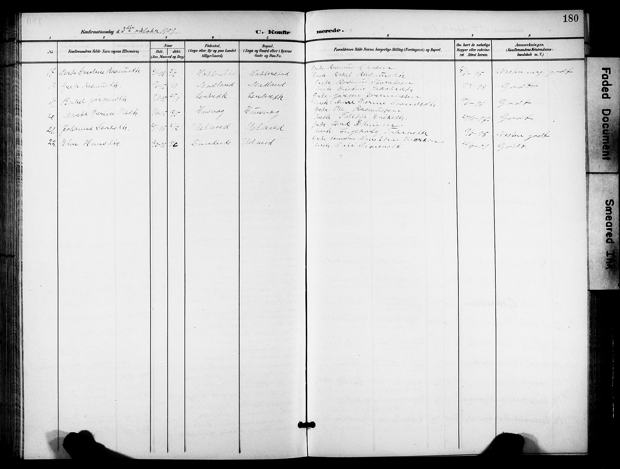 Hå sokneprestkontor, SAST/A-101801/001/30BB/L0006: Parish register (copy) no. B 6, 1900-1924, p. 180