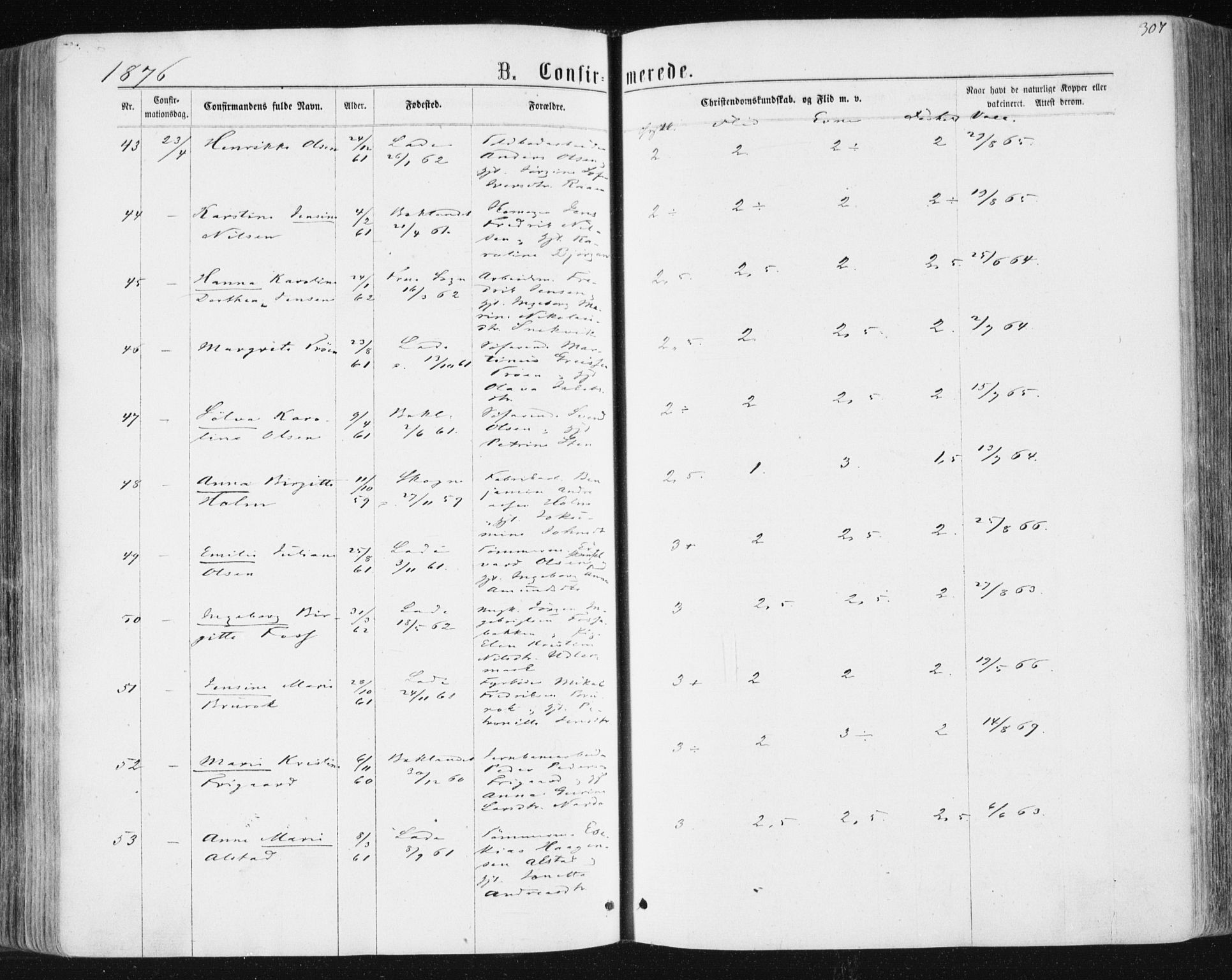 Ministerialprotokoller, klokkerbøker og fødselsregistre - Sør-Trøndelag, AV/SAT-A-1456/604/L0186: Parish register (official) no. 604A07, 1866-1877, p. 307