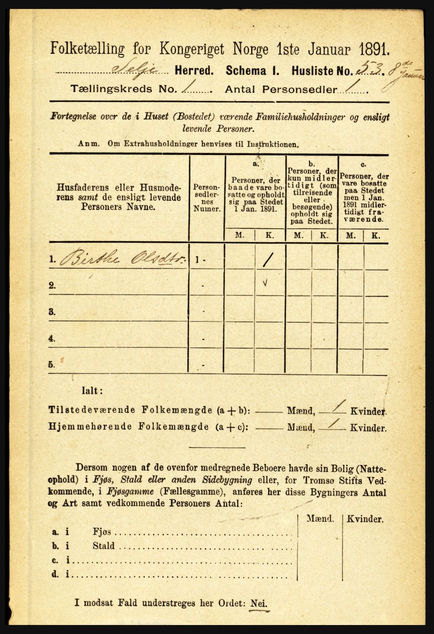 RA, 1891 census for 1441 Selje, 1891, p. 92