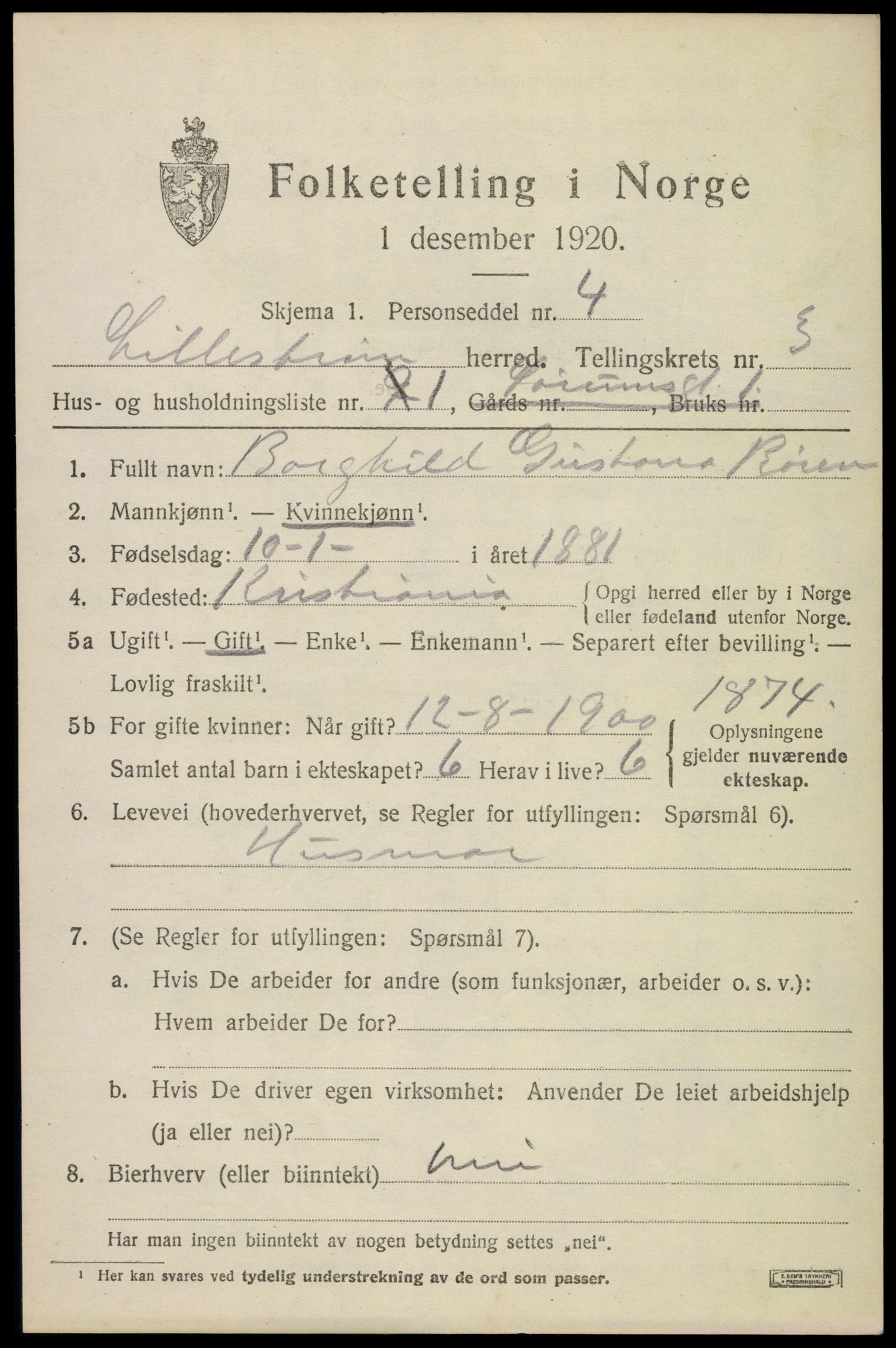 SAO, 1920 census for Lillestrøm, 1920, p. 7544