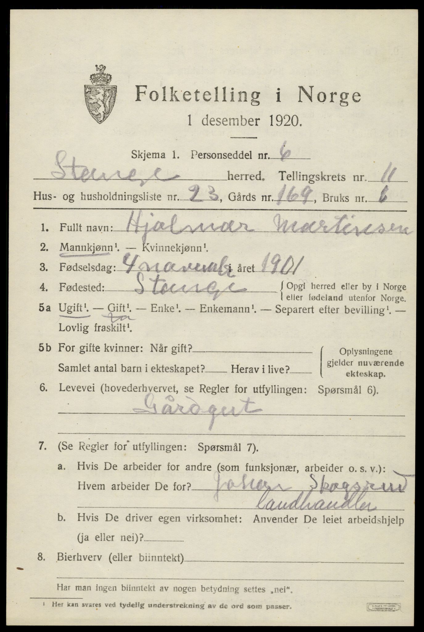 SAH, 1920 census for Stange, 1920, p. 17101