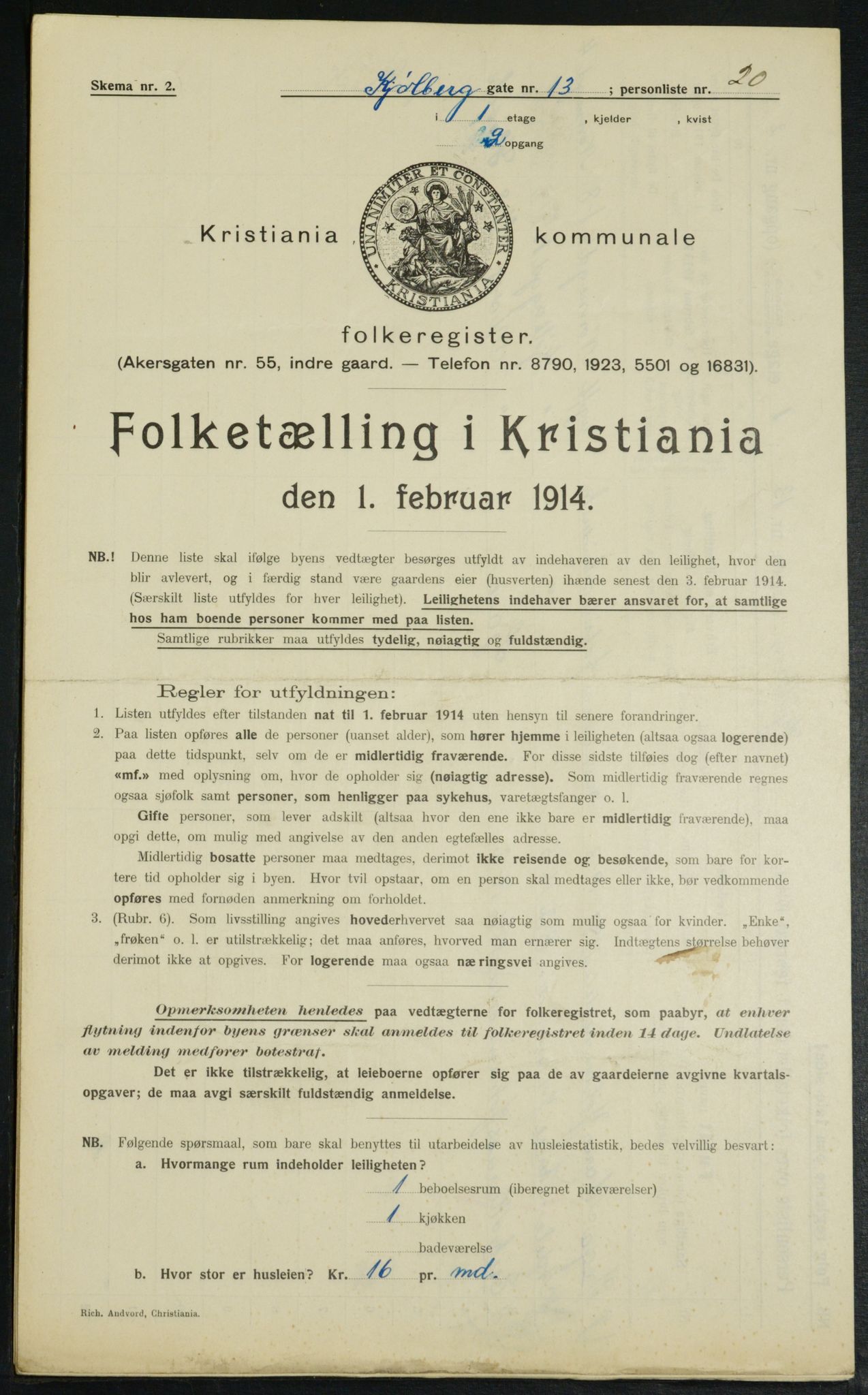 OBA, Municipal Census 1914 for Kristiania, 1914, p. 51487