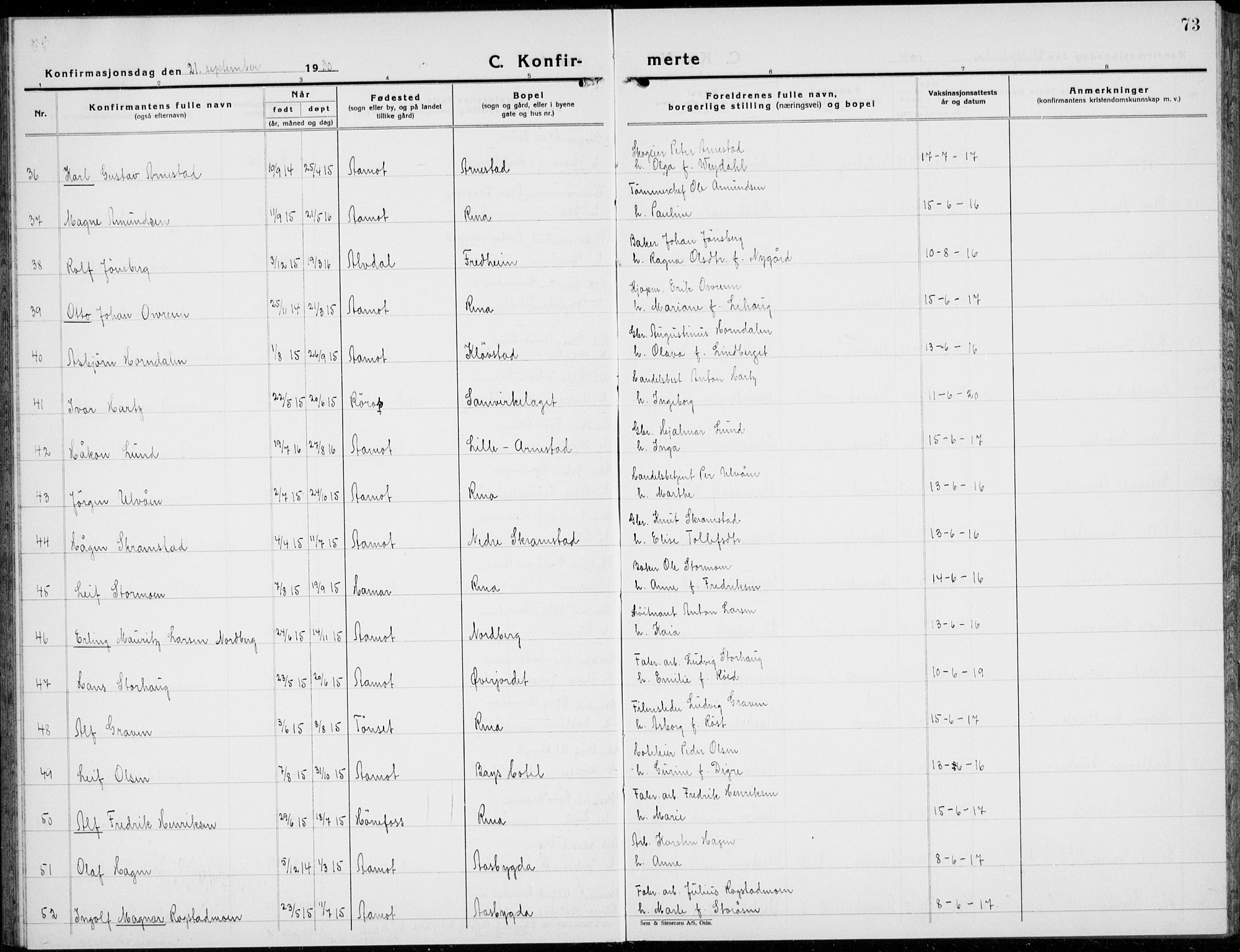 Åmot prestekontor, Hedmark, SAH/PREST-056/H/Ha/Hab/L0006: Parish register (copy) no. 6, 1930-1937, p. 73