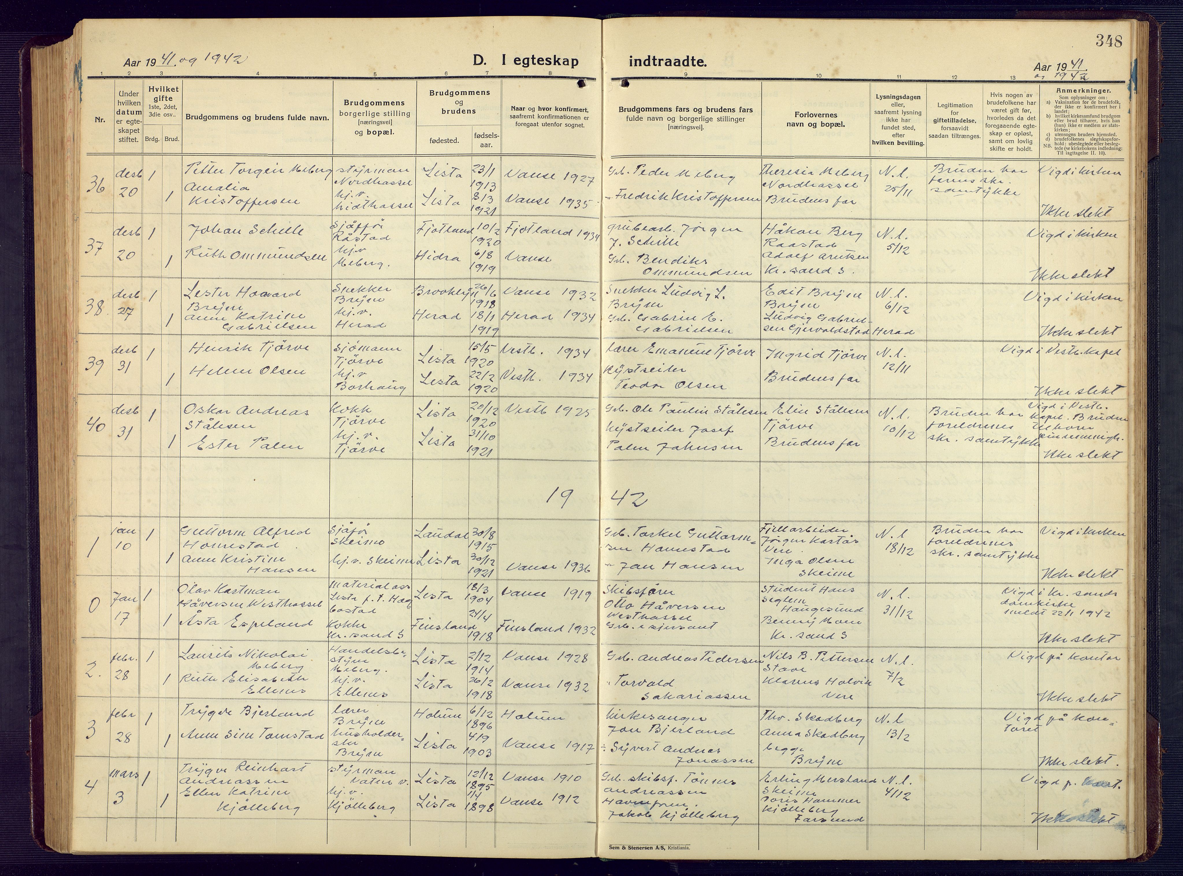 Lista sokneprestkontor, AV/SAK-1111-0027/F/Fb/L0006: Parish register (copy) no. B 6, 1924-1947, p. 348