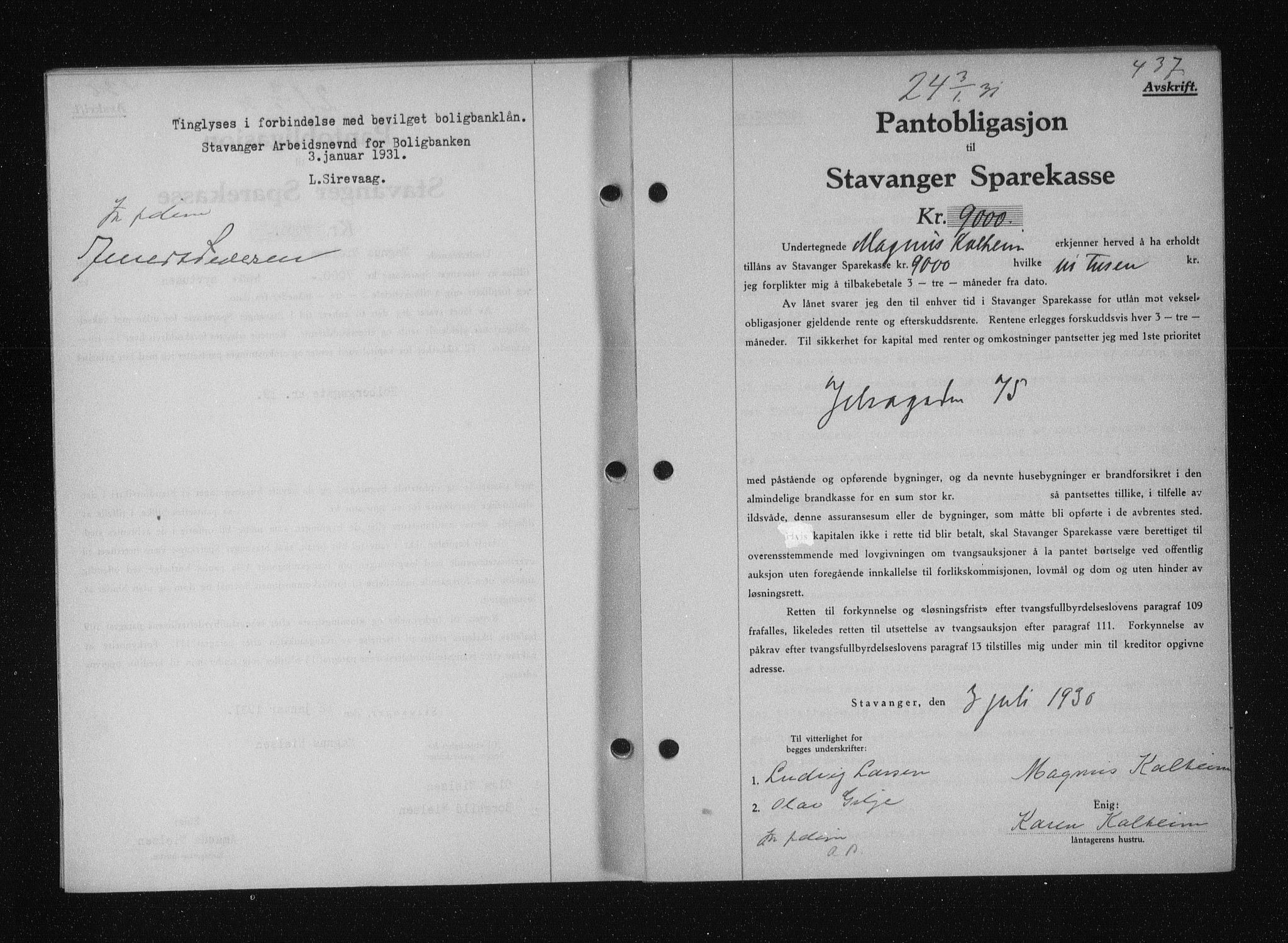 Stavanger byfogd, AV/SAST-A-101408/001/4/41/410/410BB/L0058: Mortgage book no. 48, 1930-1931, Deed date: 07.01.1930