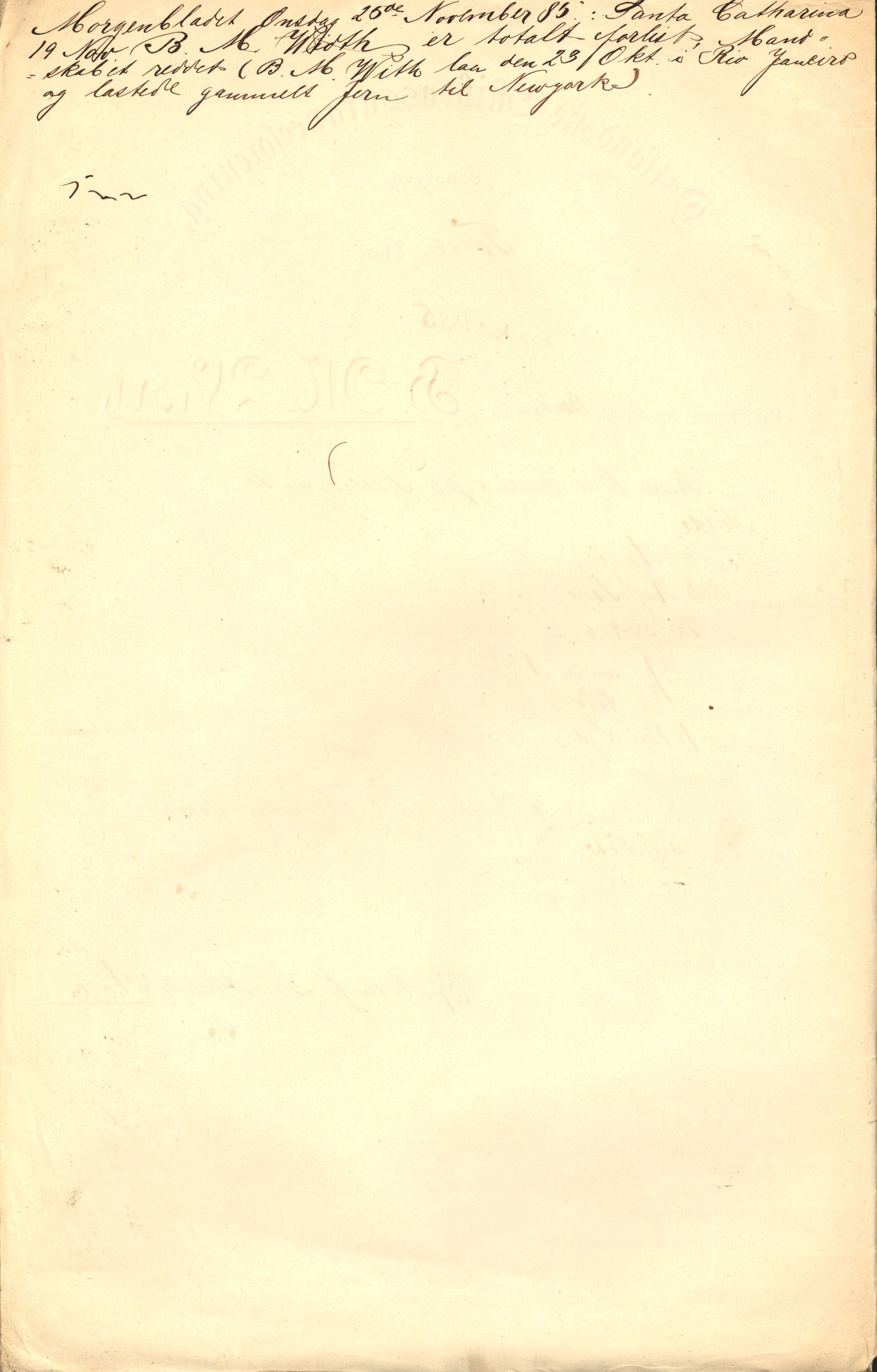 Pa 63 - Østlandske skibsassuranceforening, VEMU/A-1079/G/Ga/L0018/0006: Havaridokumenter / Johannes Rød, Harmonica, B.M. Width, Aron, Tre Brødre, 1885, p. 7