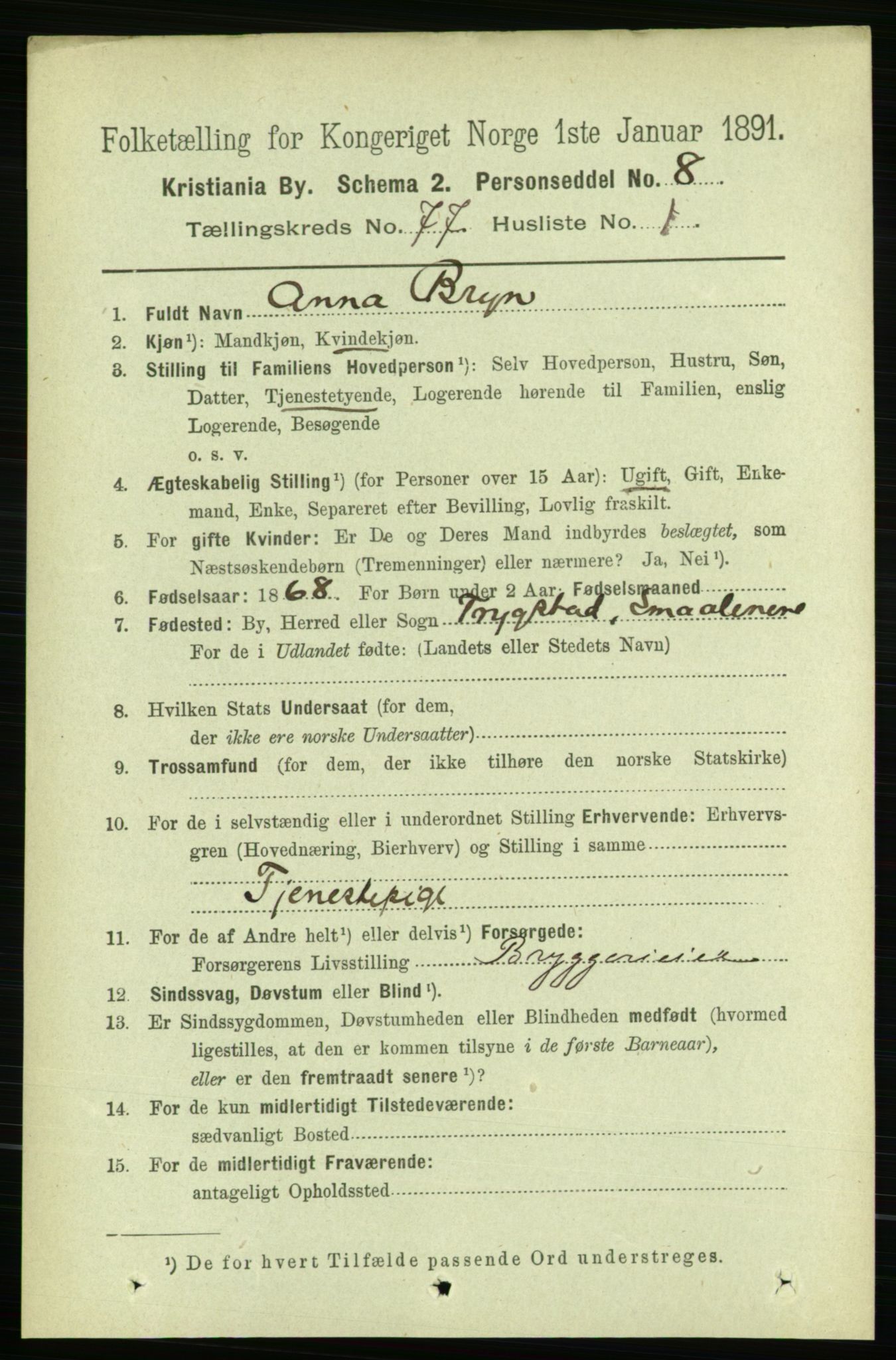 RA, 1891 census for 0301 Kristiania, 1891, p. 40569