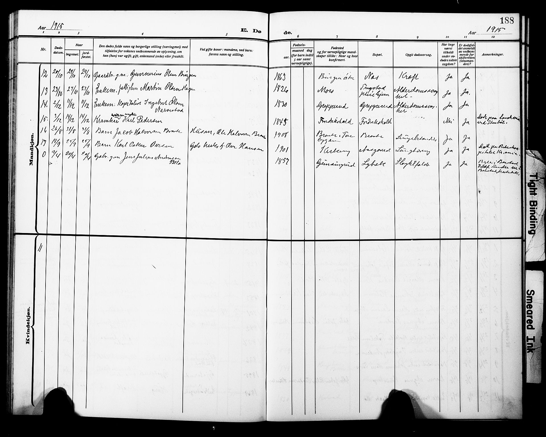 Trøgstad prestekontor Kirkebøker, AV/SAO-A-10925/G/Ga/L0002: Parish register (copy) no. I 2, 1911-1929, p. 188