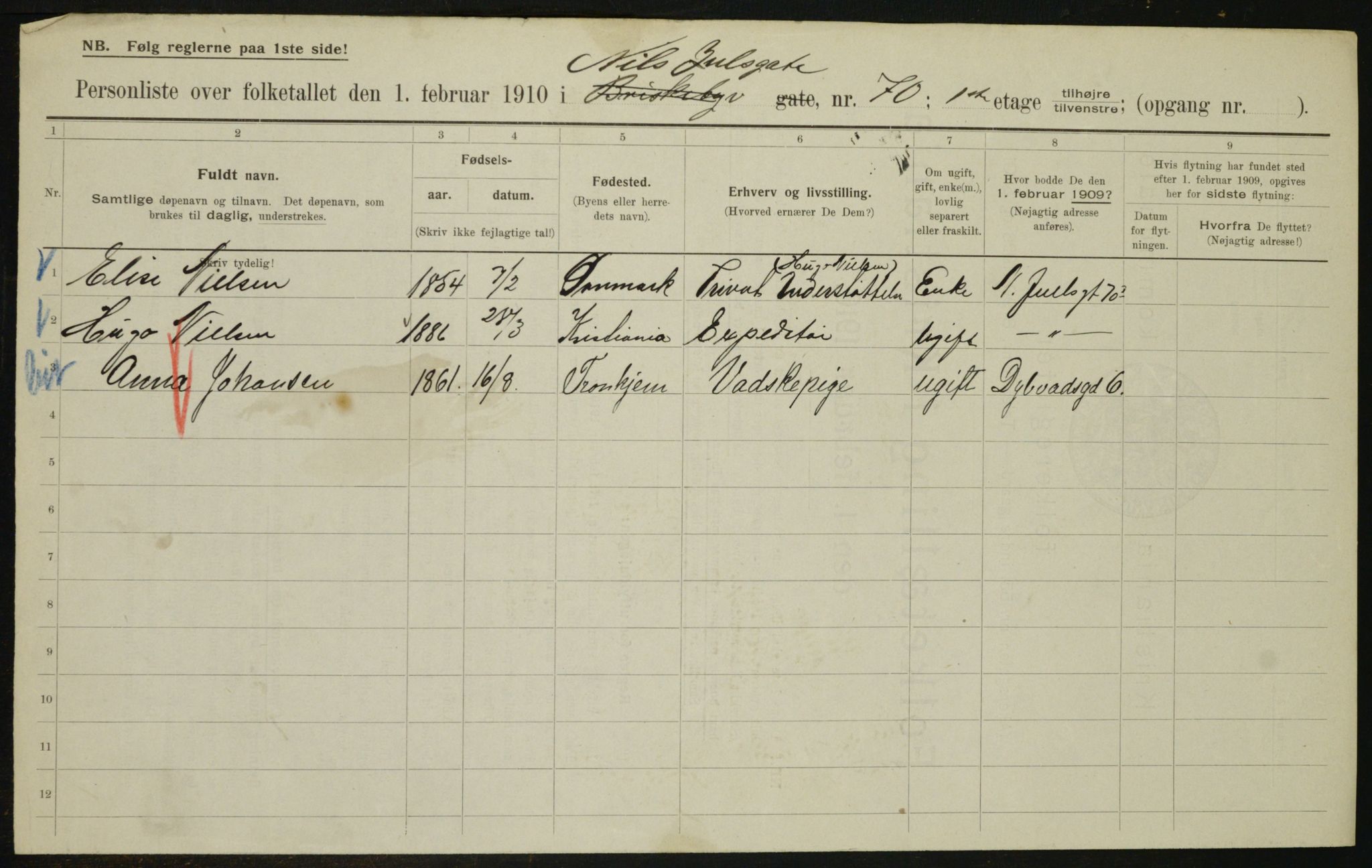 OBA, Municipal Census 1910 for Kristiania, 1910, p. 68545