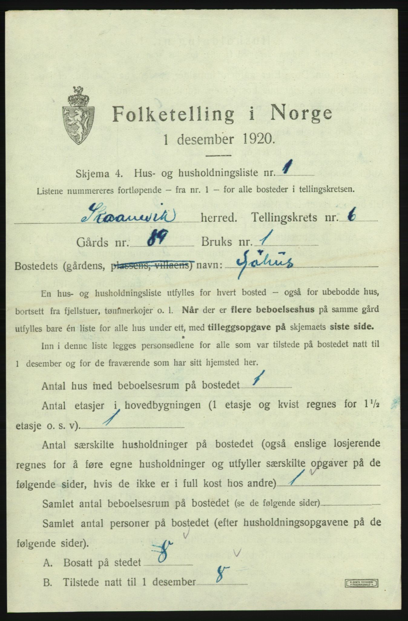 SAB, 1920 census for Skånevik, 1920, p. 814
