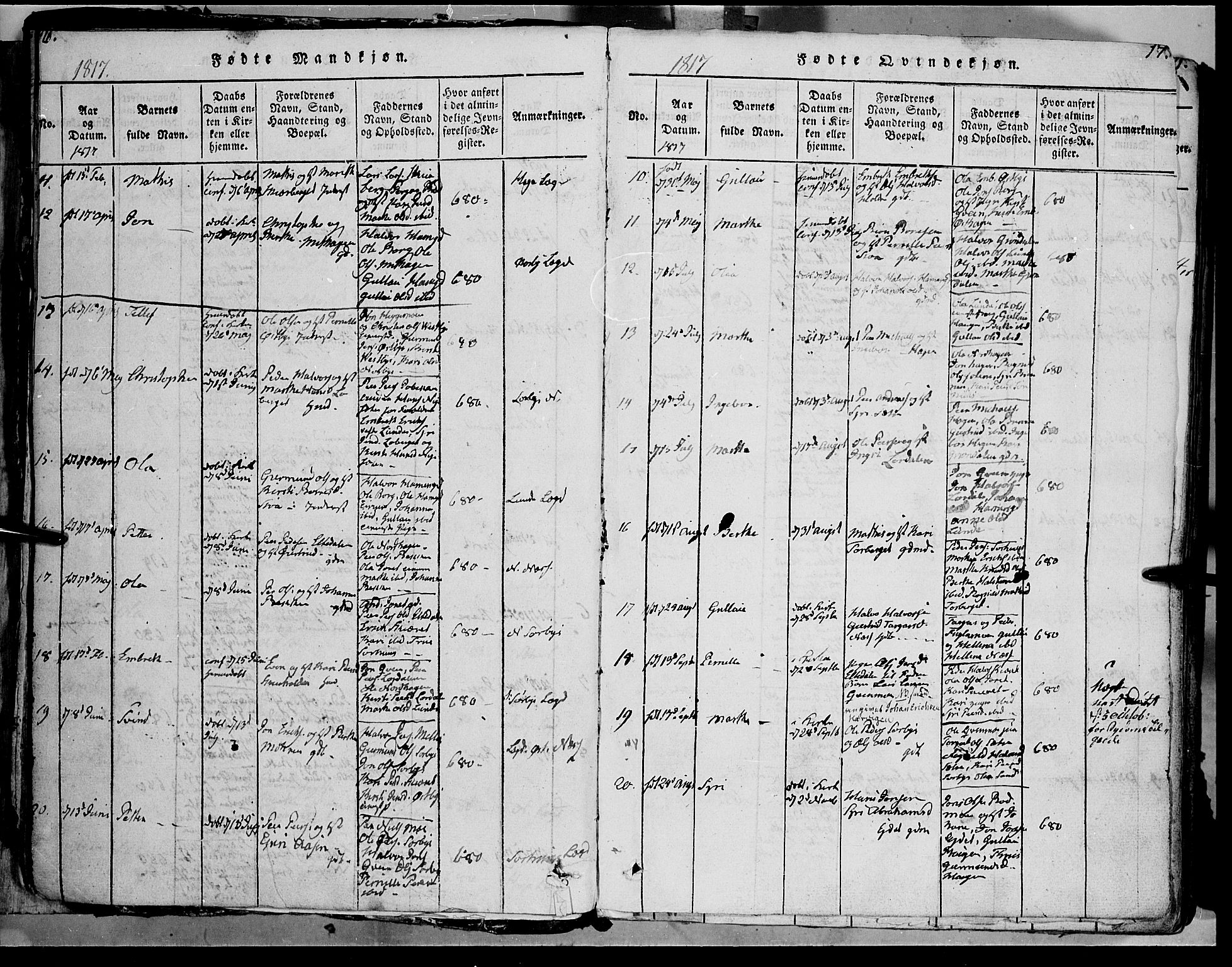 Trysil prestekontor, SAH/PREST-046/H/Ha/Haa/L0003: Parish register (official) no. 3 /1, 1814-1841, p. 16-17