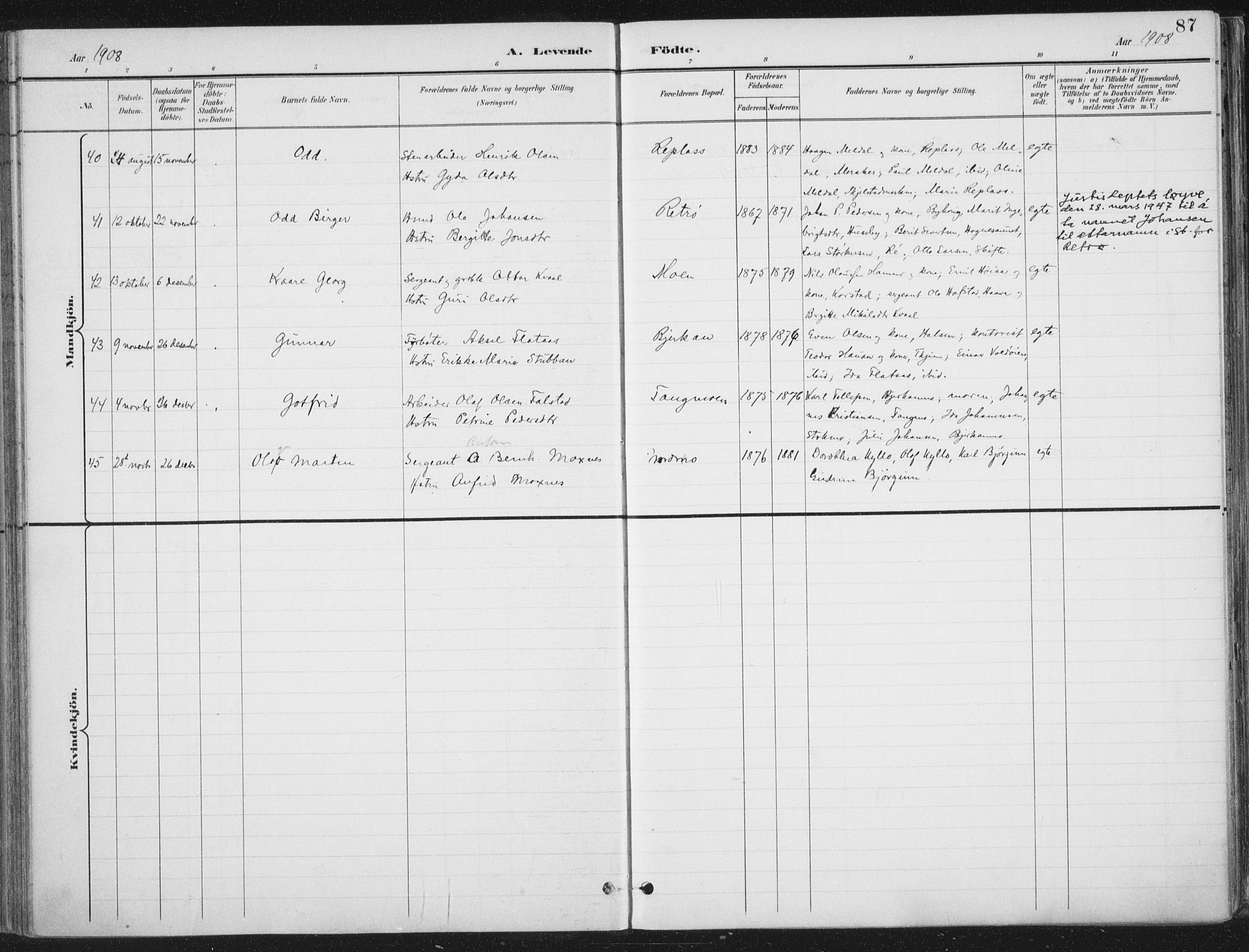 Ministerialprotokoller, klokkerbøker og fødselsregistre - Nord-Trøndelag, AV/SAT-A-1458/709/L0082: Parish register (official) no. 709A22, 1896-1916, p. 87
