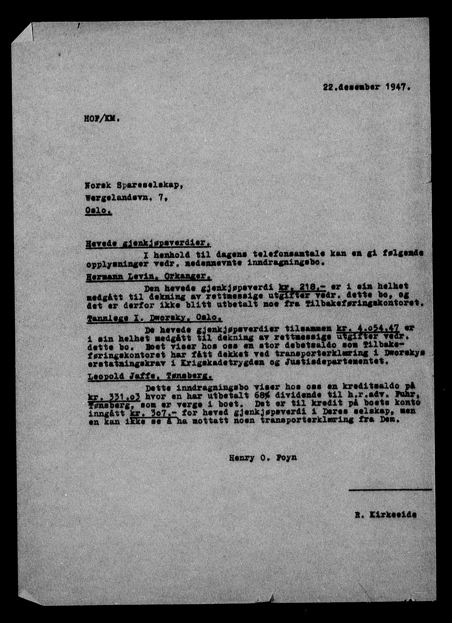 Justisdepartementet, Tilbakeføringskontoret for inndratte formuer, RA/S-1564/H/Hc/Hcc/L0931: --, 1945-1947, p. 388