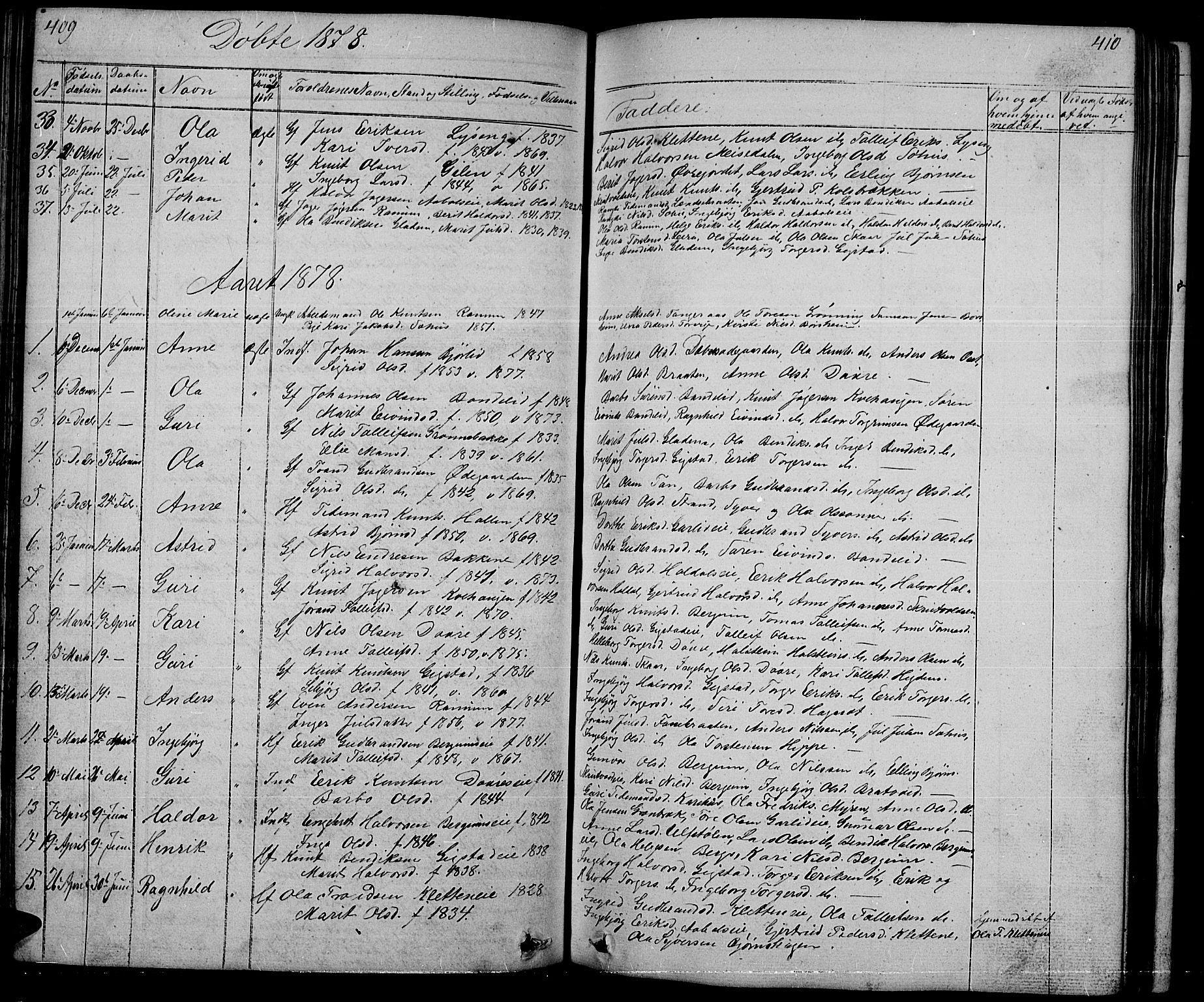 Nord-Aurdal prestekontor, SAH/PREST-132/H/Ha/Hab/L0001: Parish register (copy) no. 1, 1834-1887, p. 409-410