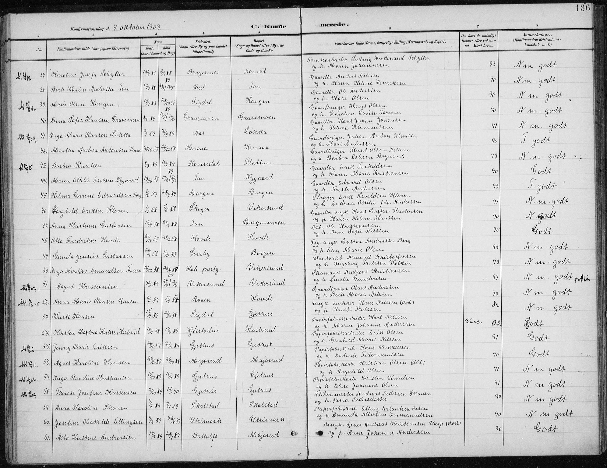 Modum kirkebøker, AV/SAKO-A-234/F/Fa/L0013: Parish register (official) no. 13, 1899-1907, p. 136