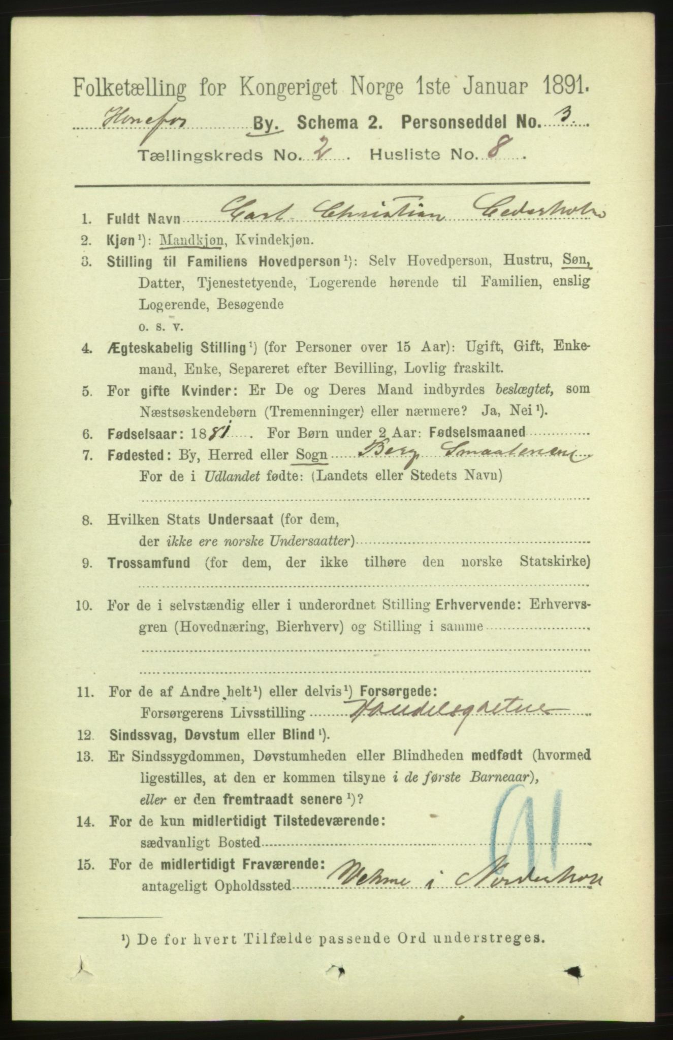 RA, 1891 census for 0601 Hønefoss, 1891, p. 635