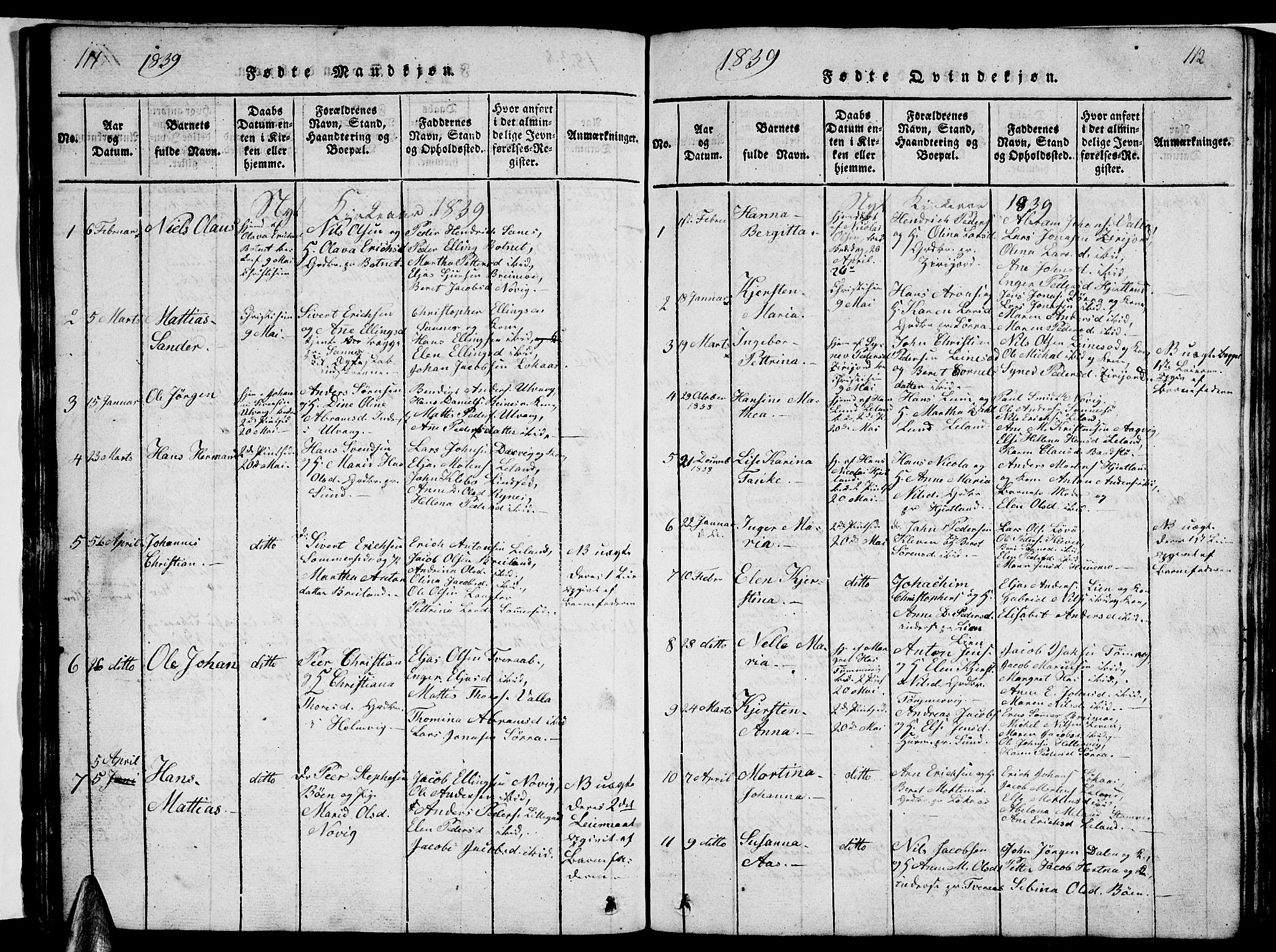 Ministerialprotokoller, klokkerbøker og fødselsregistre - Nordland, AV/SAT-A-1459/831/L0474: Parish register (copy) no. 831C01, 1820-1850, p. 111-112