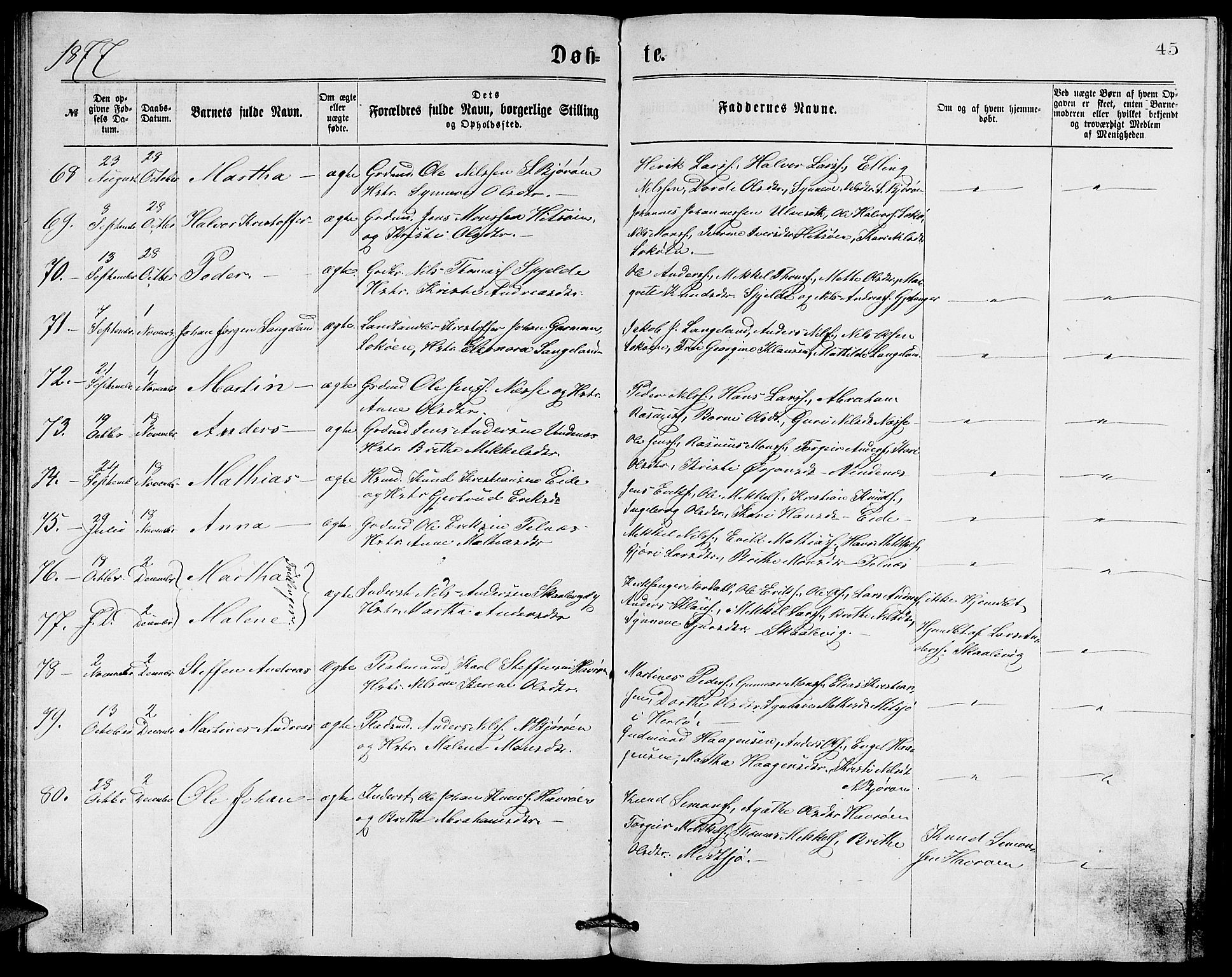 Fjell sokneprestembete, SAB/A-75301/H/Hab: Parish register (copy) no. A 2, 1871-1879, p. 45