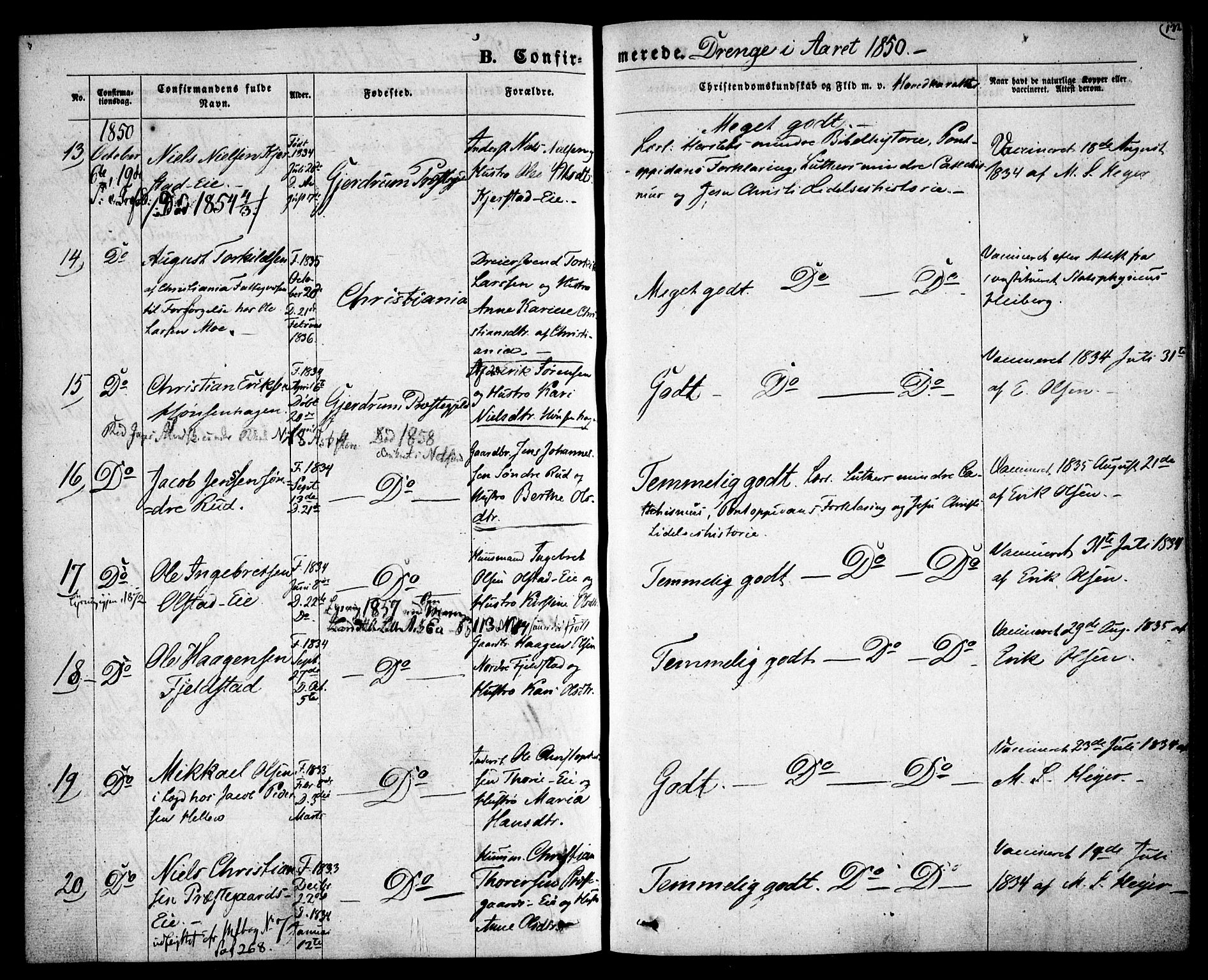 Gjerdrum prestekontor Kirkebøker, SAO/A-10412b/F/Fa/L0006: Parish register (official) no. I 6, 1845-1856, p. 132