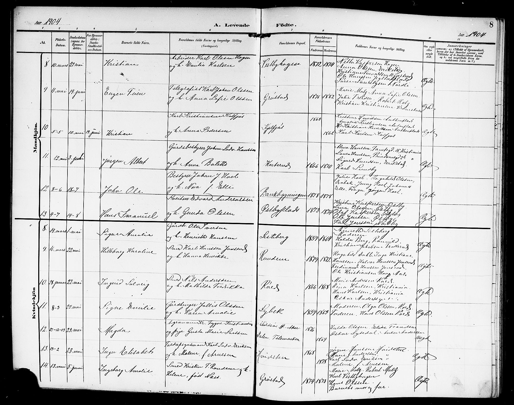 Vestby prestekontor Kirkebøker, SAO/A-10893/G/Ga/L0002: Parish register (copy) no. I 2, 1903-1916, p. 8