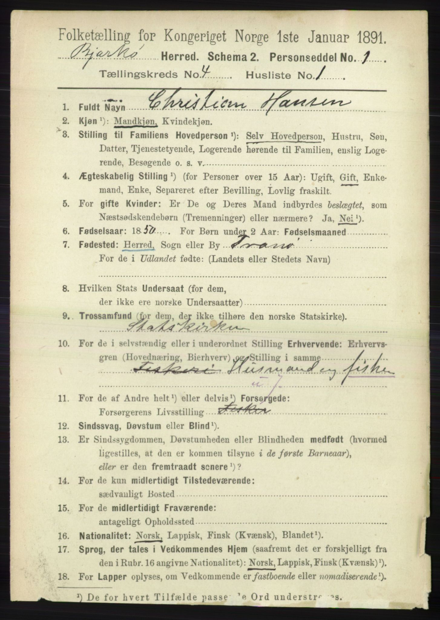 RA, 1891 census for 1915 Bjarkøy, 1891, p. 1909