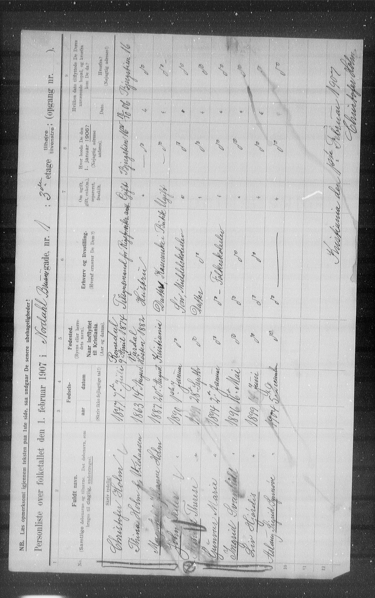 OBA, Municipal Census 1907 for Kristiania, 1907, p. 36967