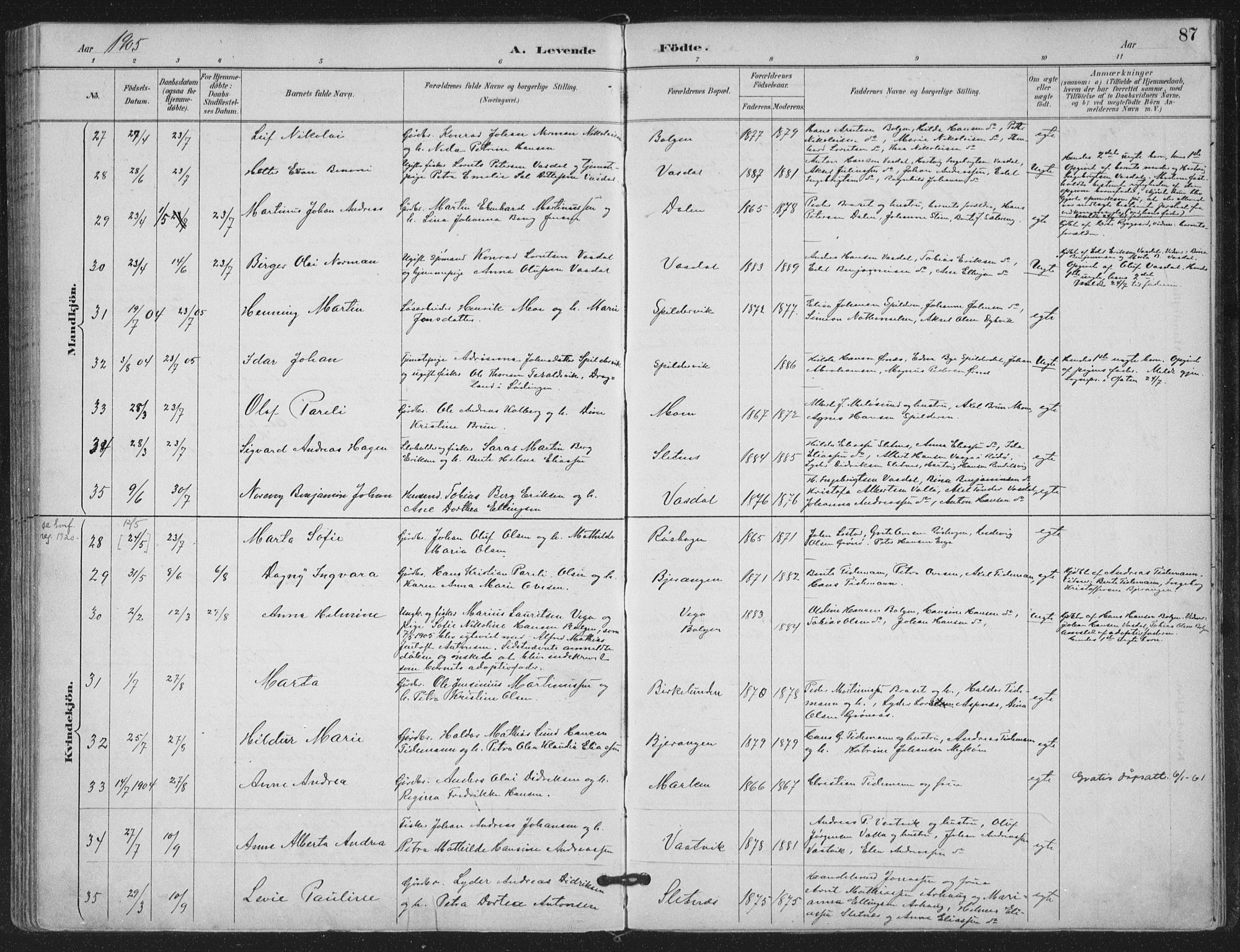 Ministerialprotokoller, klokkerbøker og fødselsregistre - Nordland, AV/SAT-A-1459/843/L0628: Parish register (official) no. 843A03, 1889-1907, p. 87