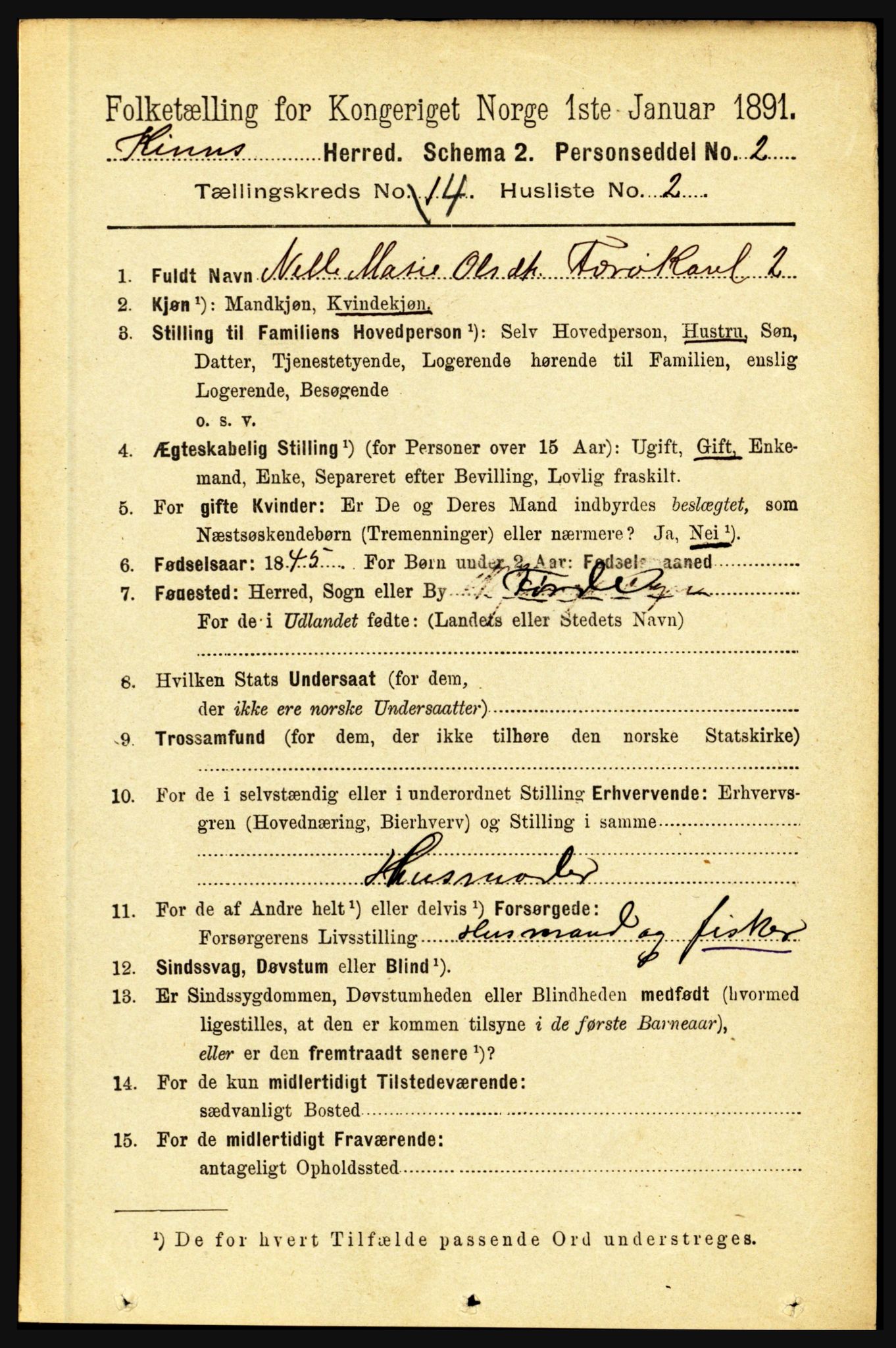 RA, 1891 census for 1437 Kinn, 1891, p. 1333