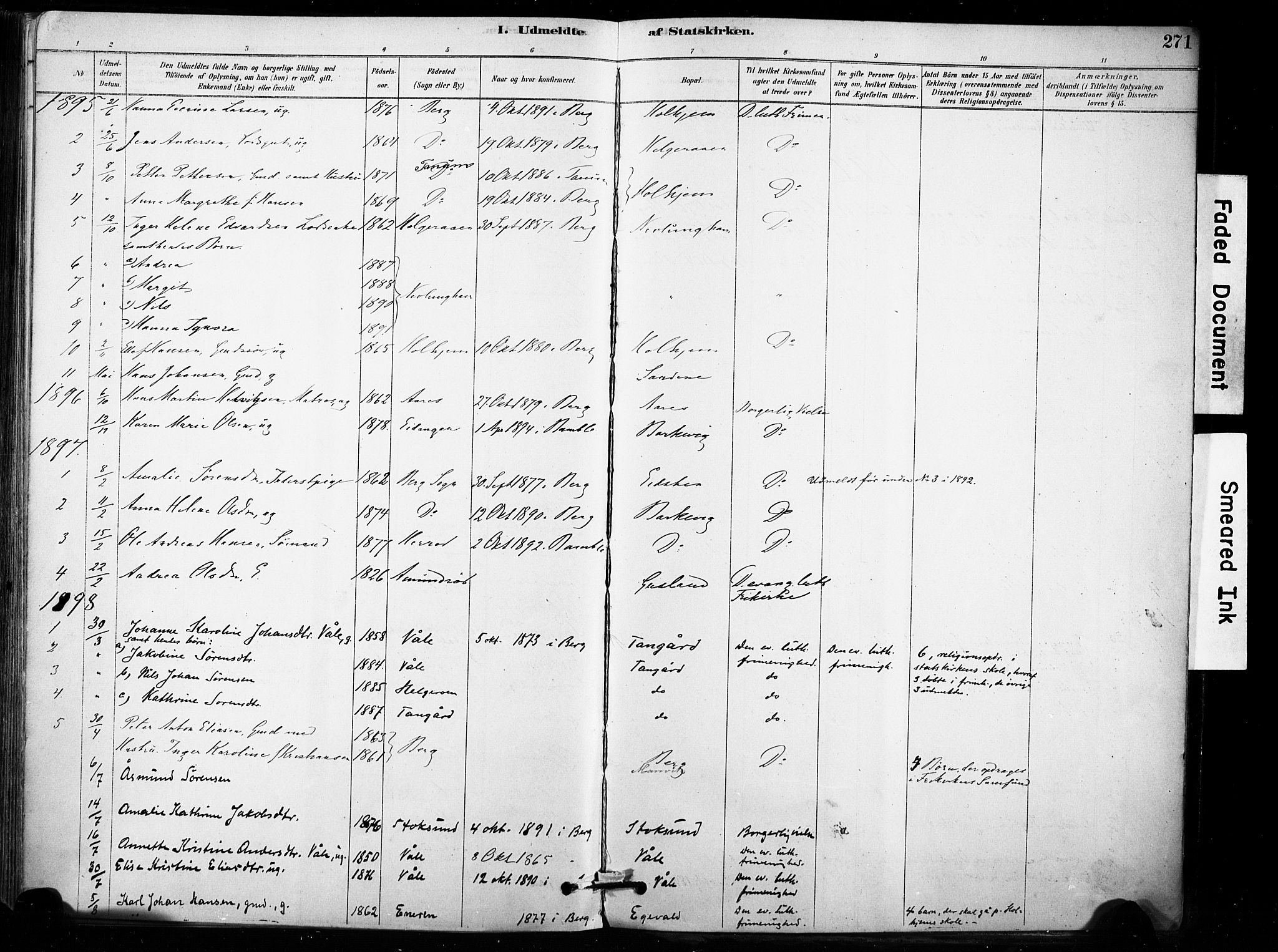 Brunlanes kirkebøker, AV/SAKO-A-342/F/Fb/L0001: Parish register (official) no. II 1, 1878-1899, p. 271