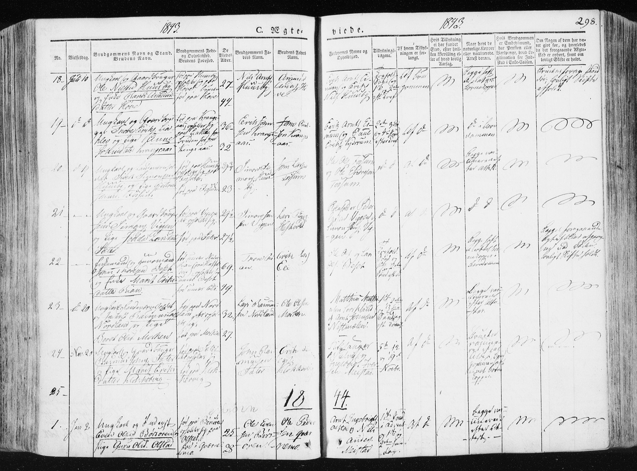 Ministerialprotokoller, klokkerbøker og fødselsregistre - Sør-Trøndelag, SAT/A-1456/665/L0771: Parish register (official) no. 665A06, 1830-1856, p. 298