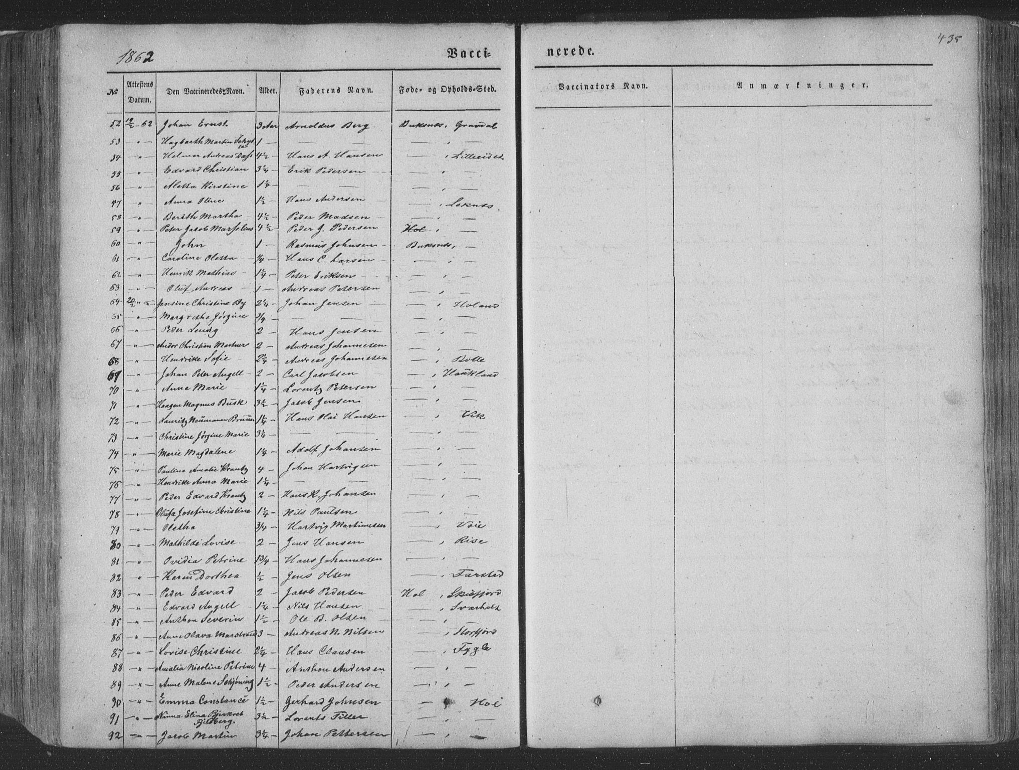 Ministerialprotokoller, klokkerbøker og fødselsregistre - Nordland, AV/SAT-A-1459/881/L1165: Parish register (copy) no. 881C02, 1854-1876, p. 435