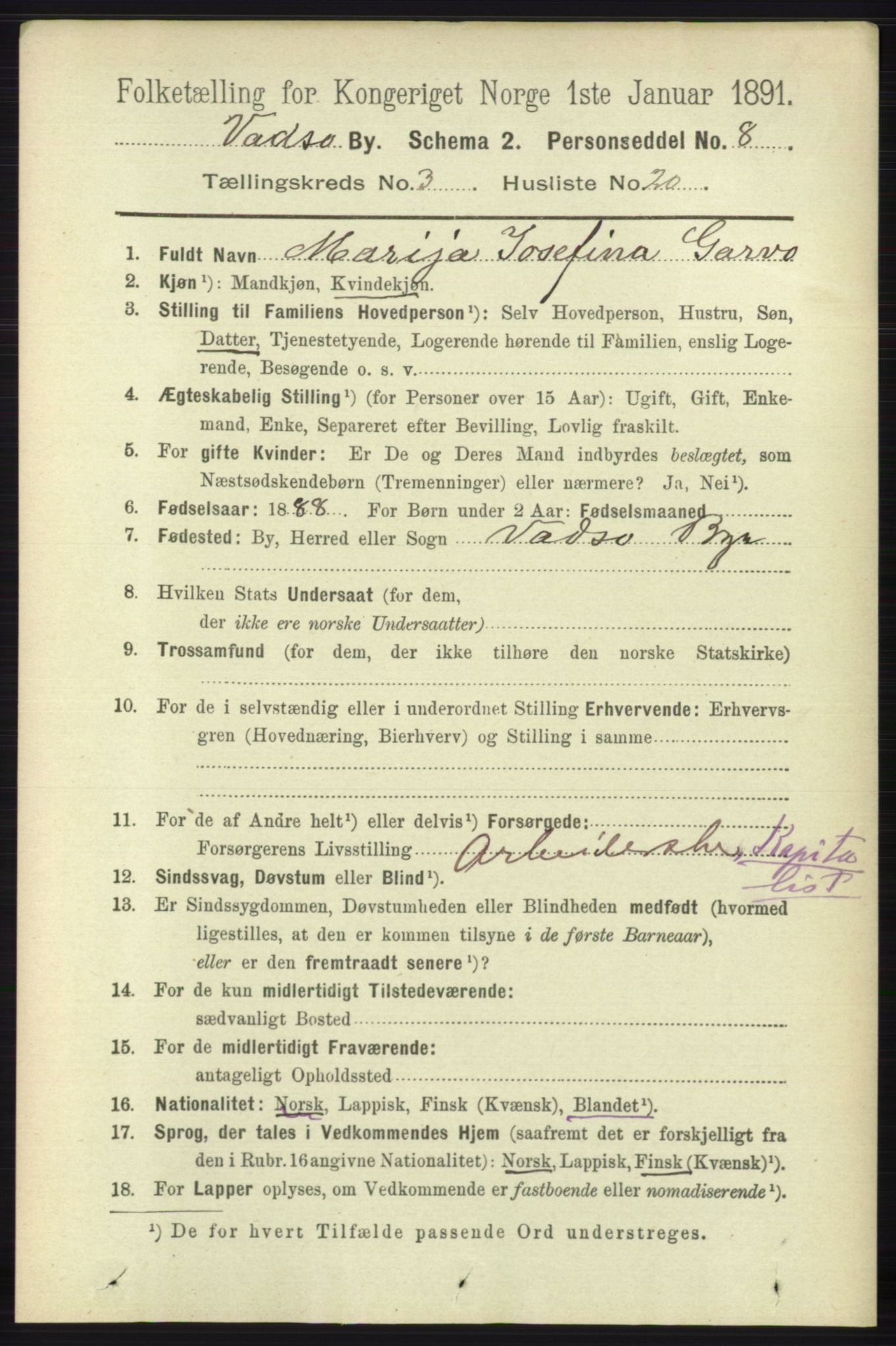 RA, 1891 census for 2003 Vadsø, 1891, p. 1898